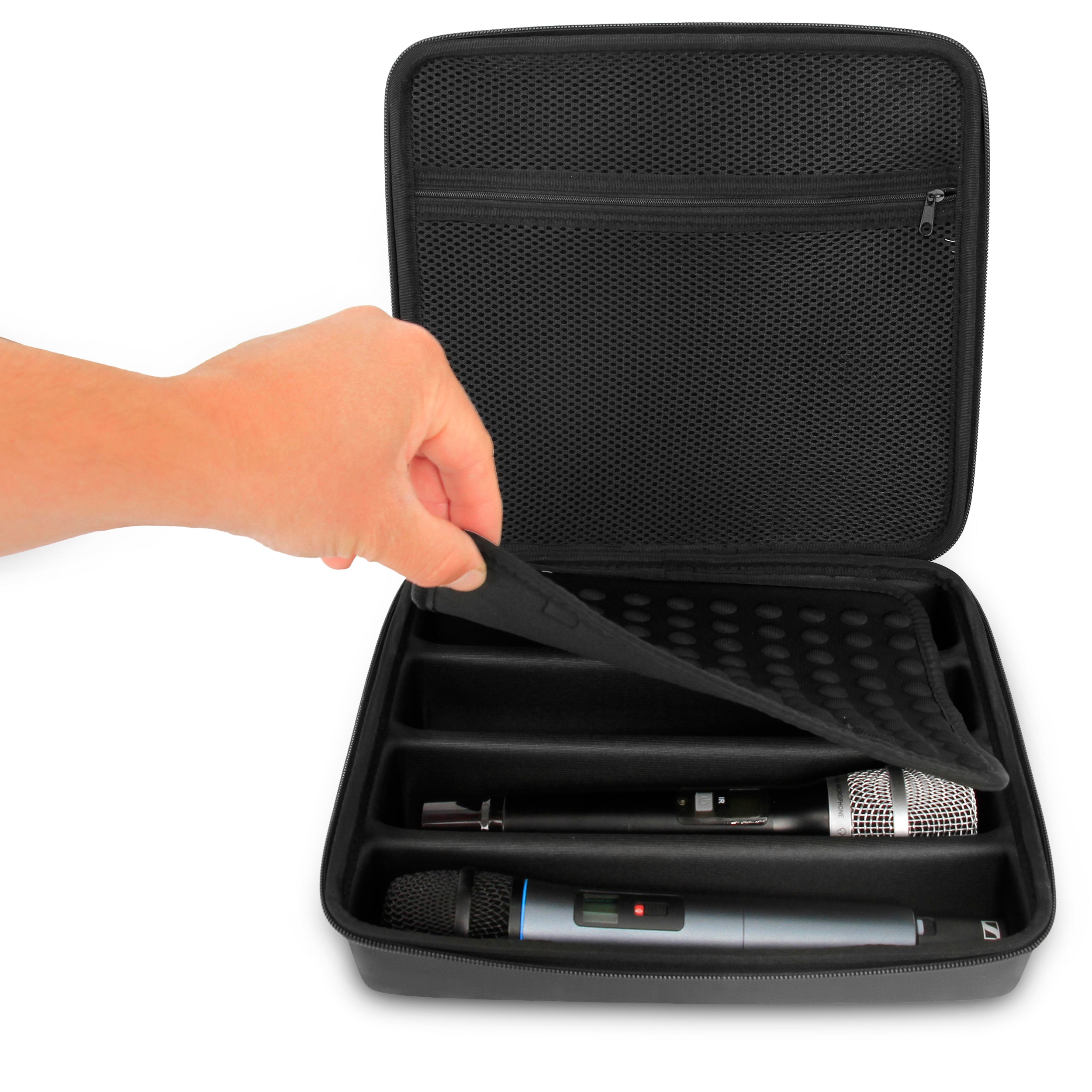 CASEMATIX Wireless Microphone Case - Compatible with Sennheiser, Shure & More (Holds 4 Mics Up to 10.75