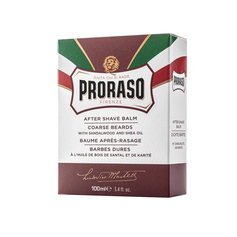 Proraso Men's After Shave Balm - Nourishing Beard Care with Sandalwood & Shea Butter - 3.4 fl oz - Ideal for Post-Shave Hydration & Coarse Beard Maintenance - Perfect for Daily Grooming Routine & Sensitive Skin Care
