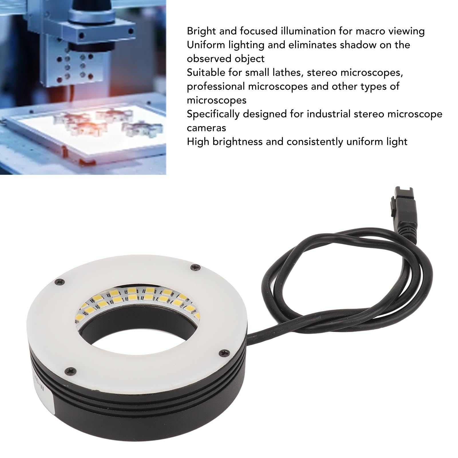 LED Ring Light for Stereo Microscopes - Bright & Focused Illuminator with 0° Angle - Perfect for Small Lathes, Jewelry Making & PCB Inspection