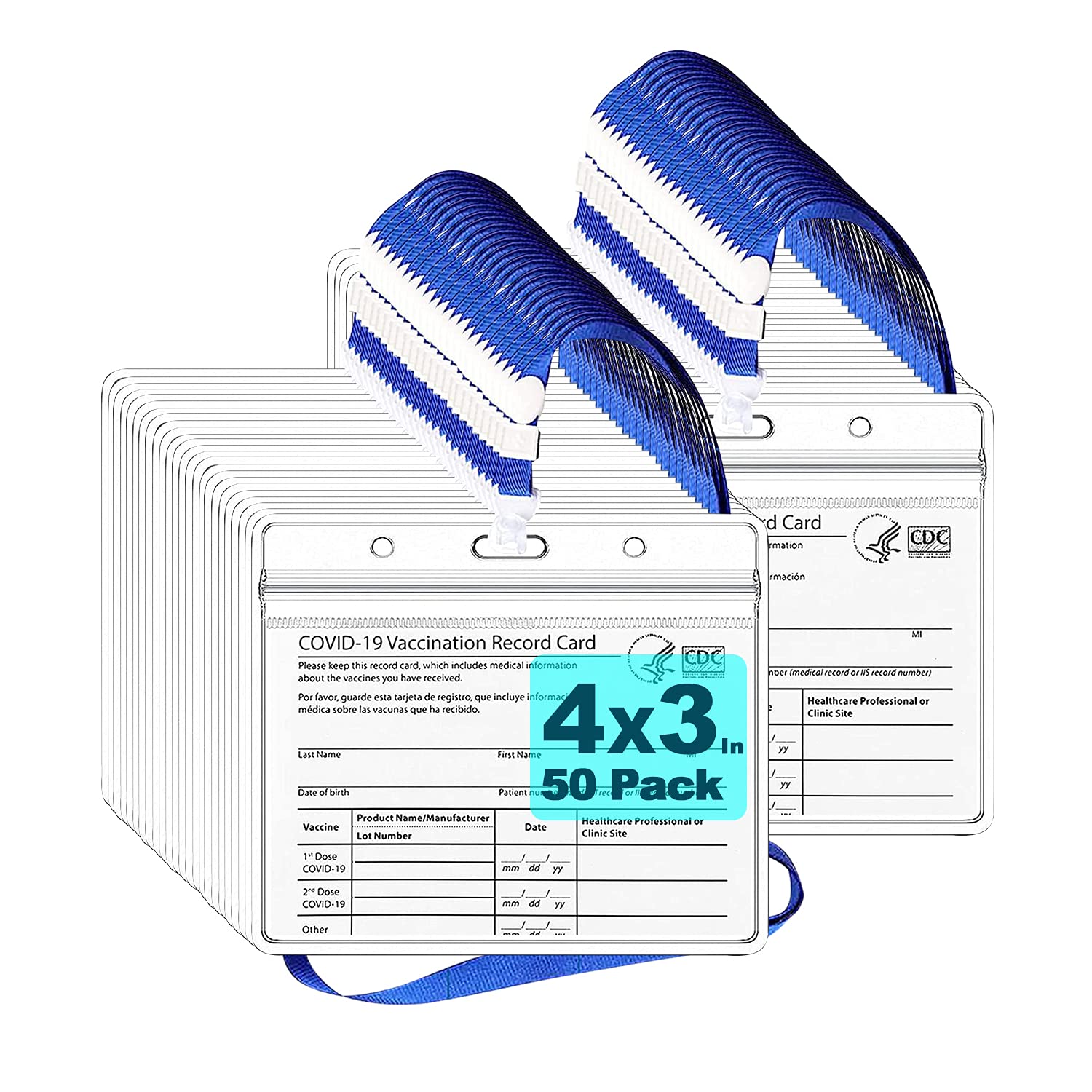 Waterproof CDC Vaccine Card Holder 3x4 with Lanyard - Travel & Medical Use