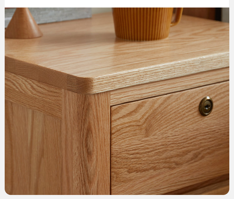 Solid Oak Wood Nightstand with Locking Drawer - Stylish and Durable Bedside Table for Bedroom, Living Room, or Guest Room