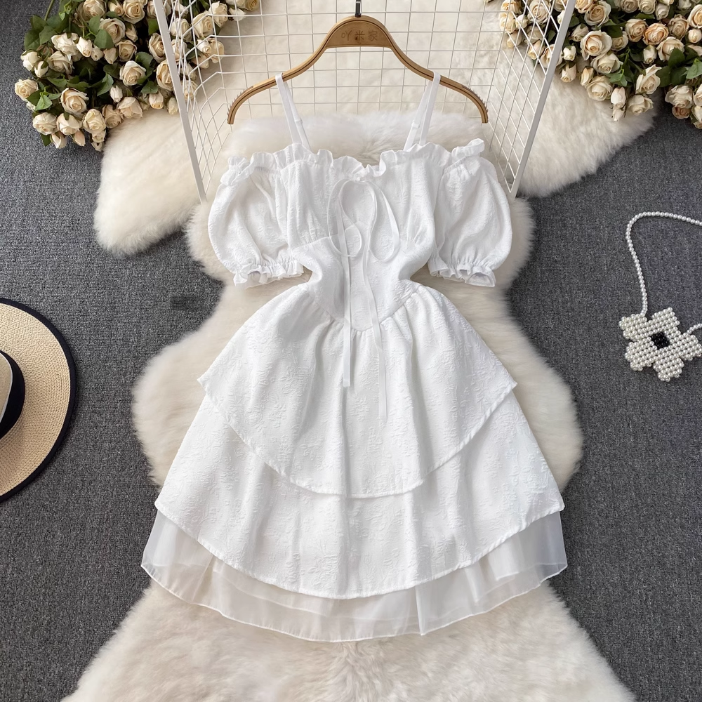French Shoulder Strapless A-Line Fluffy Princess Dress for Women - Summer Party, Wedding, Prom, Formal Occasions - Style 1687