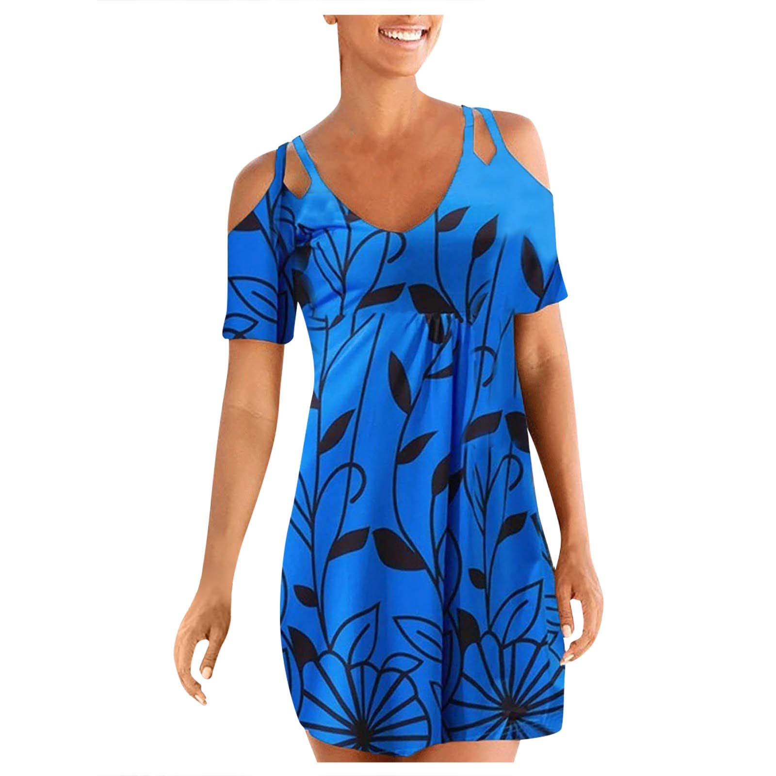 Elegant Black Cold Shoulder Print Dress for Women - Fashion Casual Loose Fit Summer Beach Dress | Perfect for Vacation, Party & Date Night