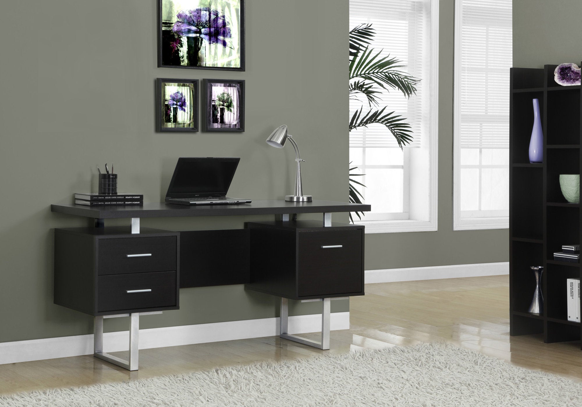 60L Office Series Espresso Silver Metal Storage Cabinet - Perfect for Home Office, Living Room, and Dorm Organization