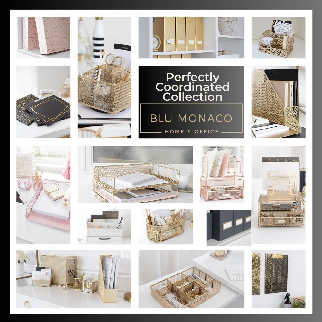 BLU MONACO White Wooden Desk Organizer with Drawer - Office Desk Caddy for Pens, Pencils, Paper Clips & Supplies - Stylish Desktop Storage for Women - Perfect for Home Office, Study & Workspace Organization