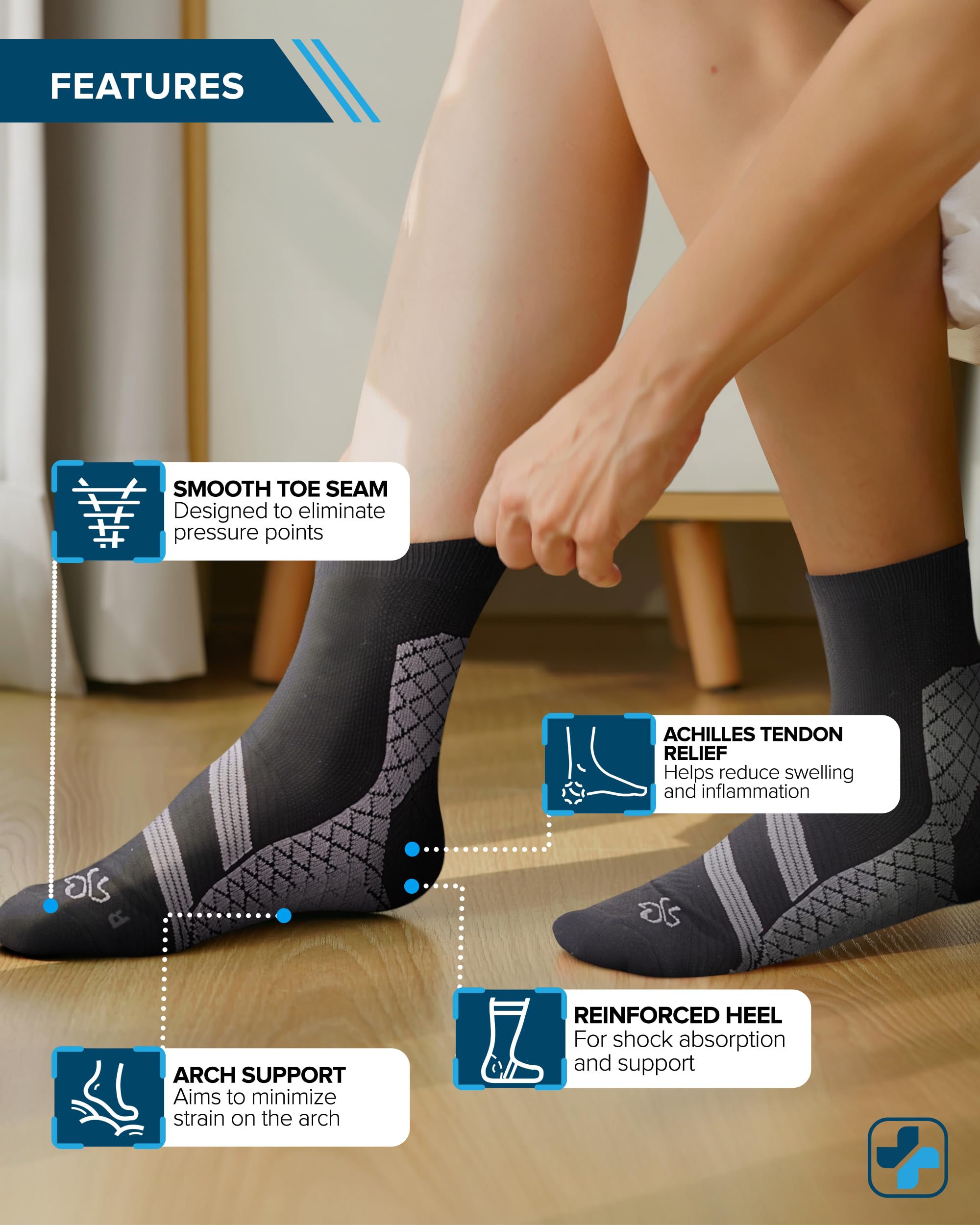 Doctor's Select Plantar Fasciitis Socks - 2 Pairs | Compression Socks for Foot Pain Relief & Arch Support | Plantar Fasciitis Treatment Socks for Running, Walking & Daily Comfort