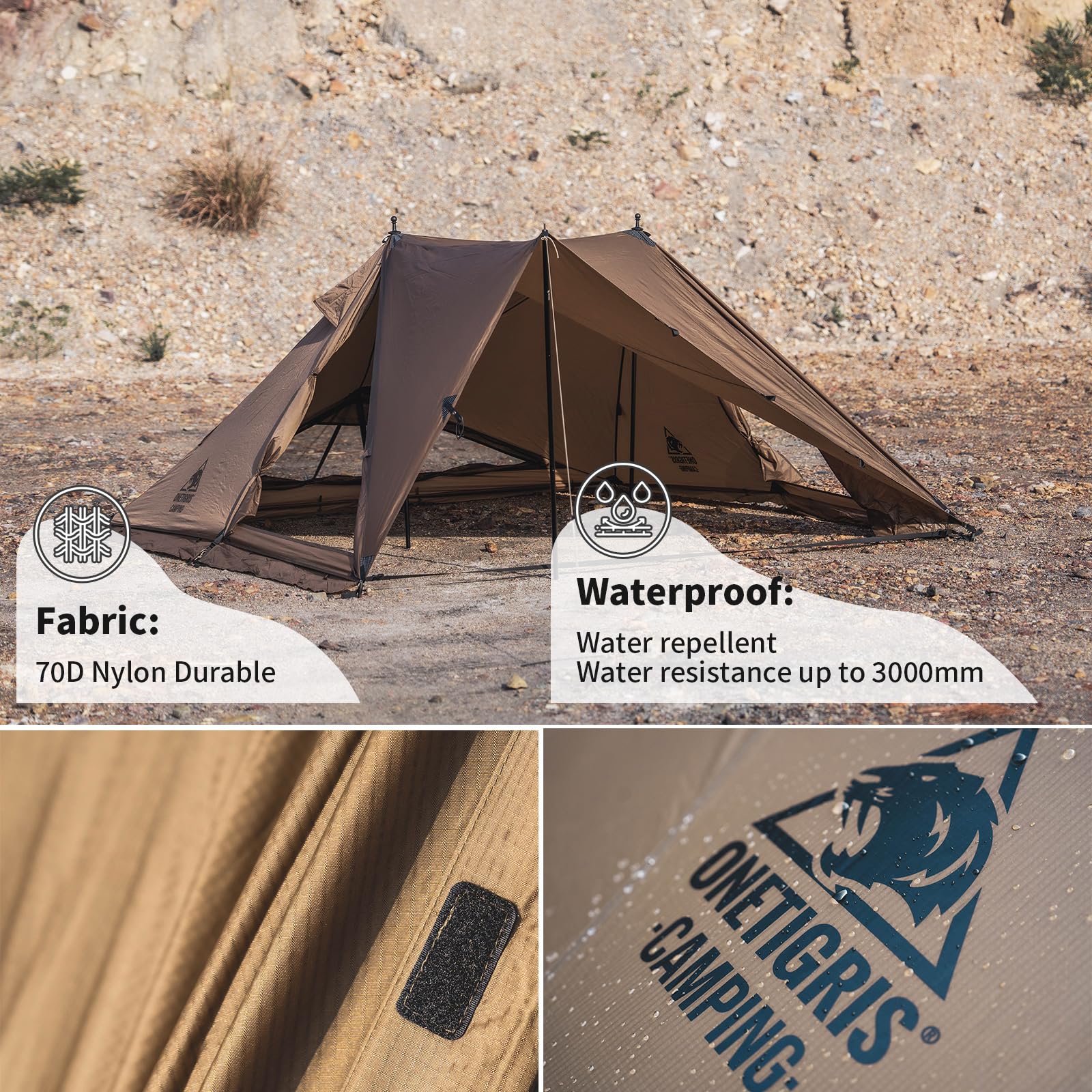 OneTigris Platoon Camping Tent - Waterproof Windproof Lightweight Survival Shelter for Outdoor Adventures, Hiking, Backpacking & Emergency Preparedness | Perfect for Camping, Bushcraft, Beach Trips & Overlanding