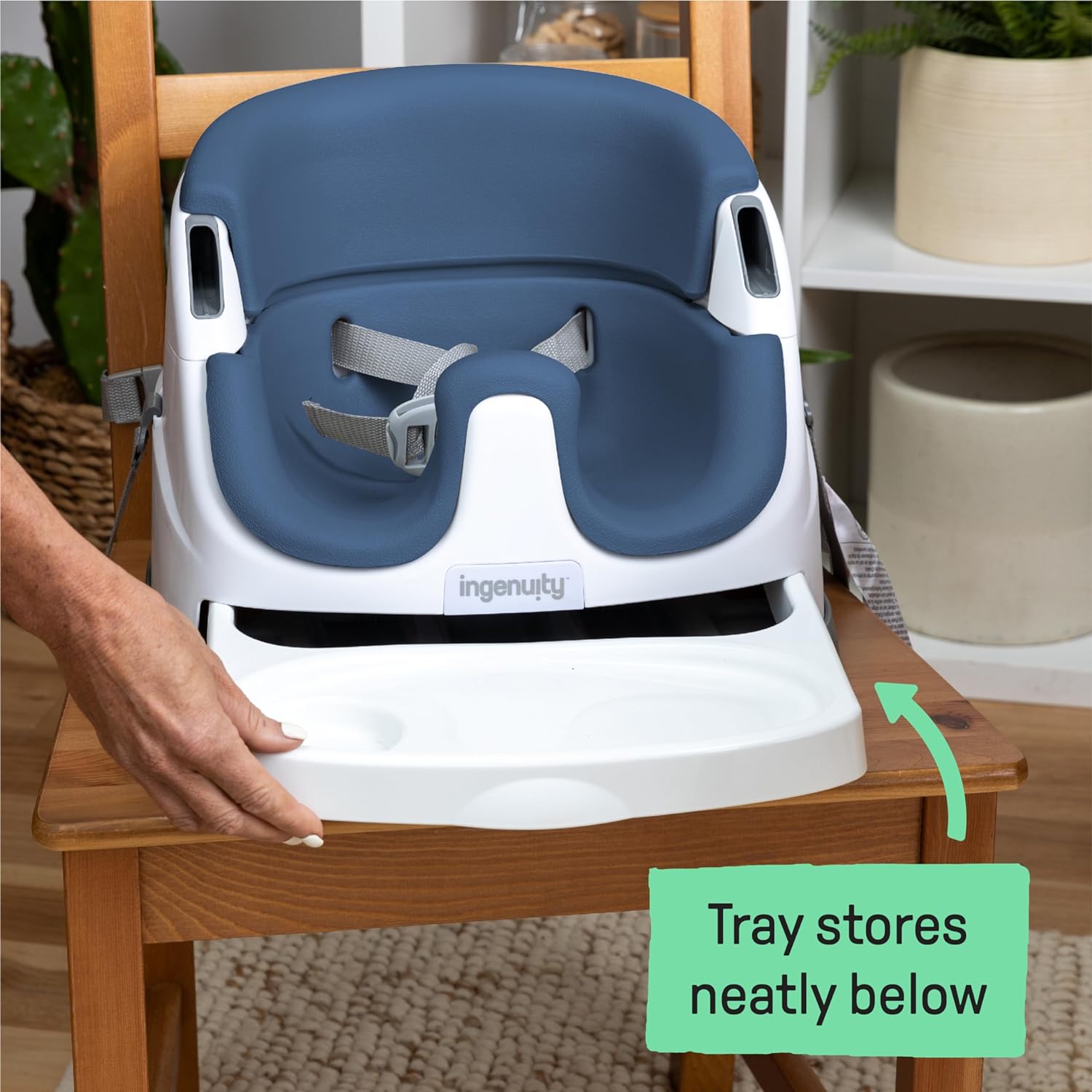 Ingenuity Baby Base 2-in-1 Booster Feeding Seat & Floor Chair with Self-Storing Tray - Portable High Chair for Infants & Toddlers - Perfect for Dining, Travel, and Home Use