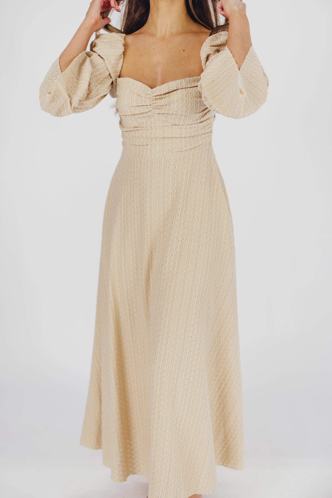 Corrine Tiered Sleeve Maxi Dress with Pockets - Beige Maternity Bump Friendly Dress for Women | Perfect for Pregnancy, Beach Vacations & Special Occasions