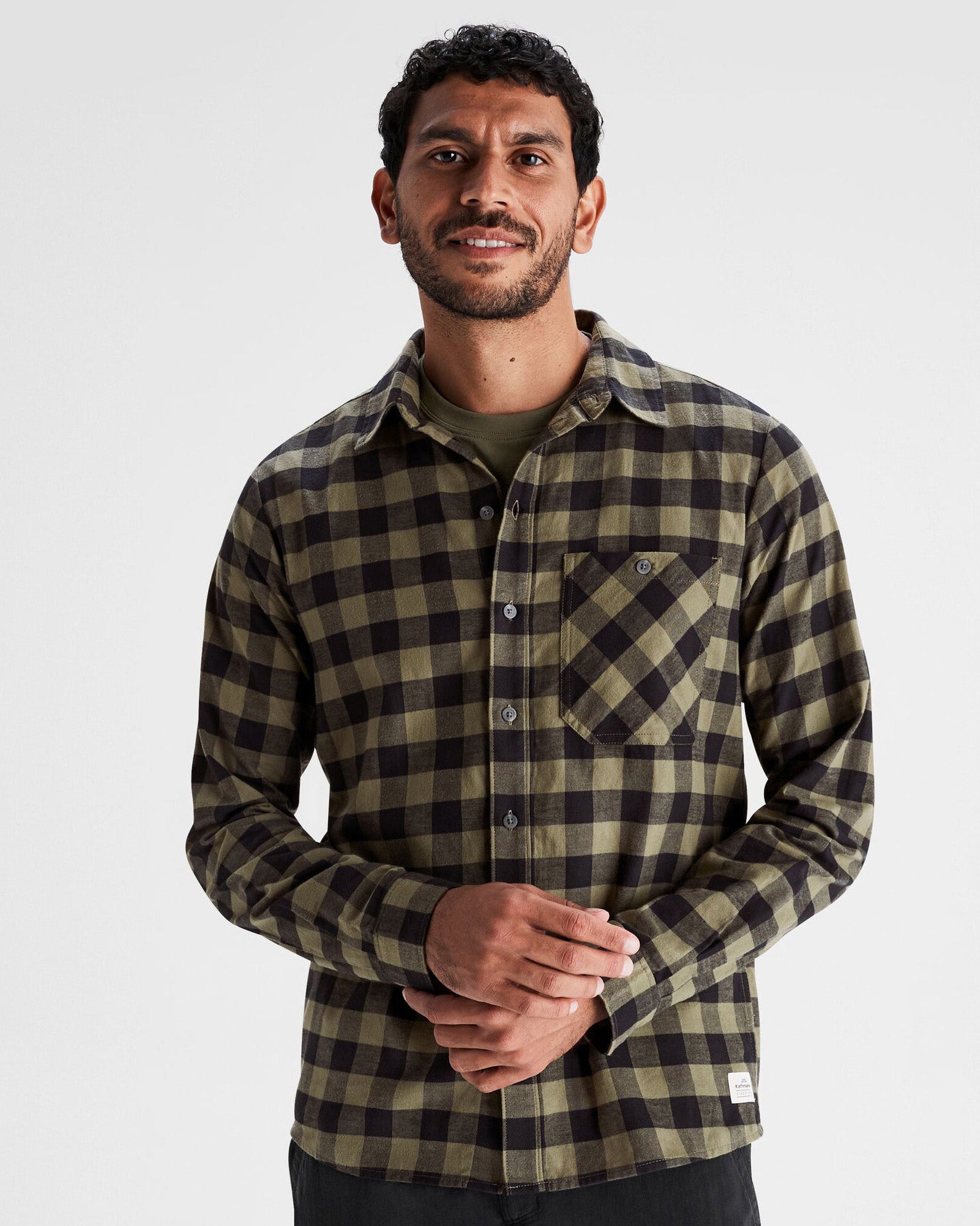 Men's Fyfe Flannel Shirt - Light Moss Gingham Checkered Plaid Shirt for Men | Casual Outdoor Wear & Fall Layering