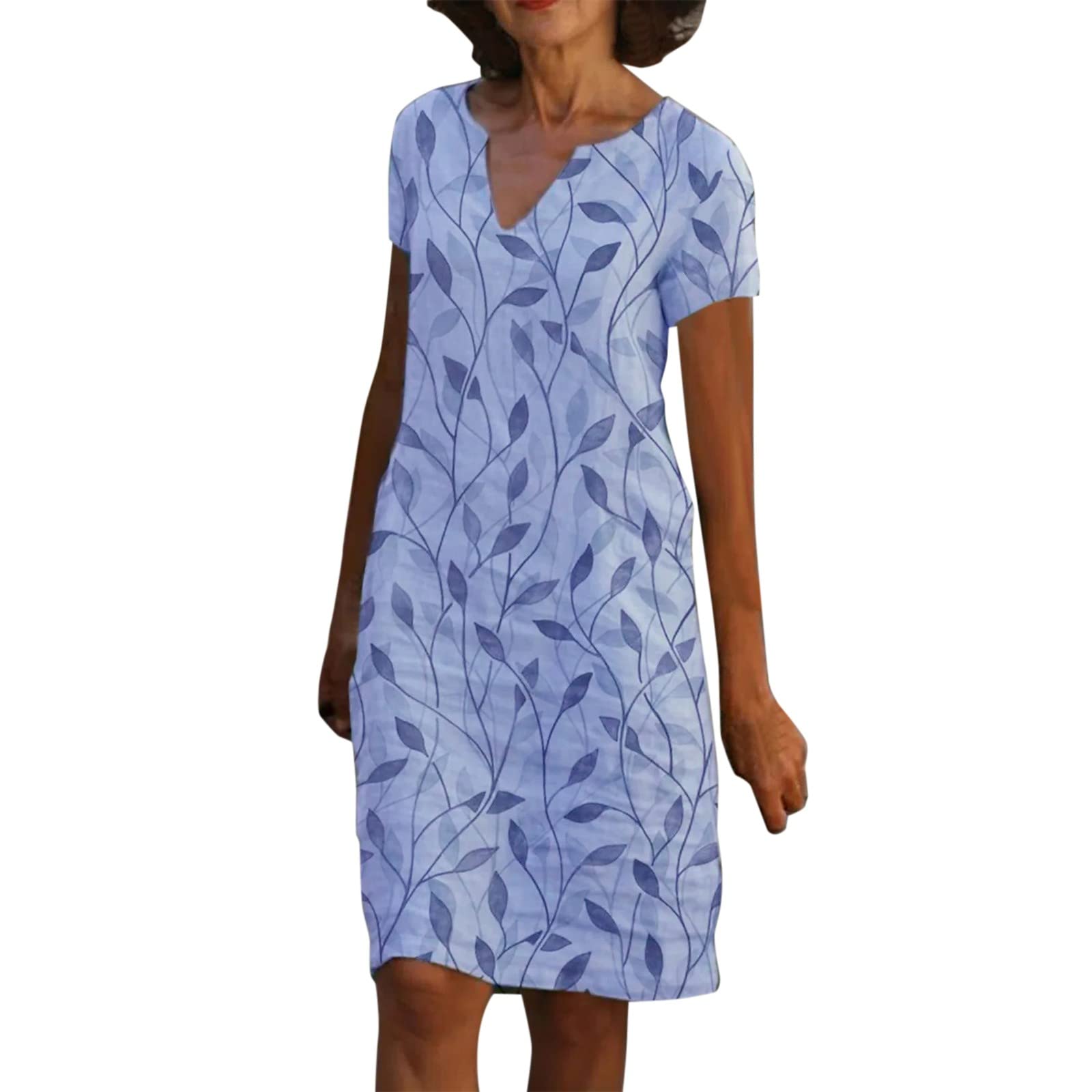 NREALY Women's Summer Casual Dress - Short Sleeve V-Neck Loose Comfortable Petite Work Dress | Perfect for Office, Vacation & Everyday Wear