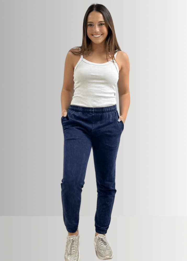 Light Denim French Terry Pocket Joggers for Women - Comfortable All-Day Lounge Pants for Yoga, Running & Casual Wear