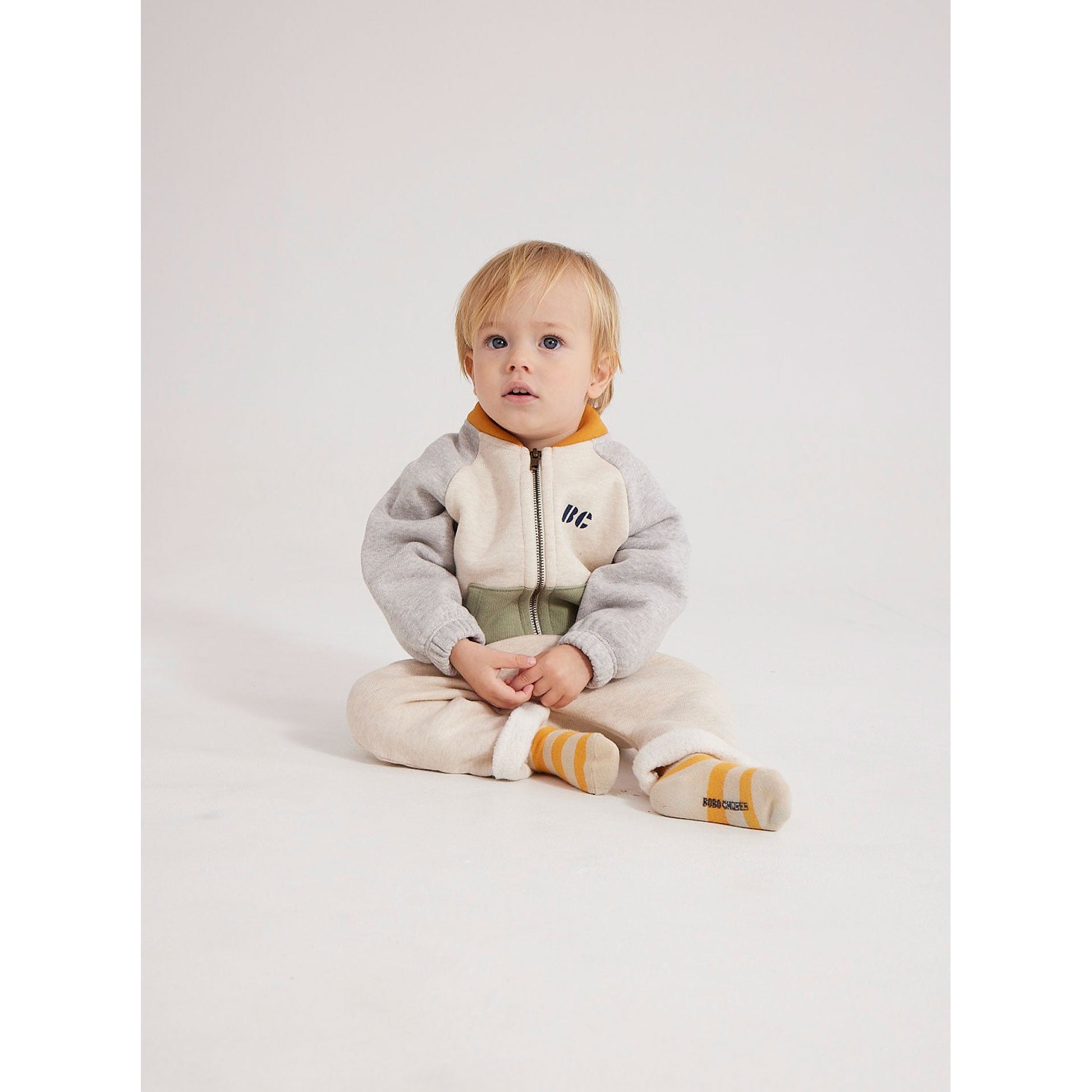 Bobo Choses Baby Color Block Zipped Sweatshirt - Soft Cotton Hoodie for Toddlers & Infants - Perfect for Playdates, Daycare & Outdoor Adventures