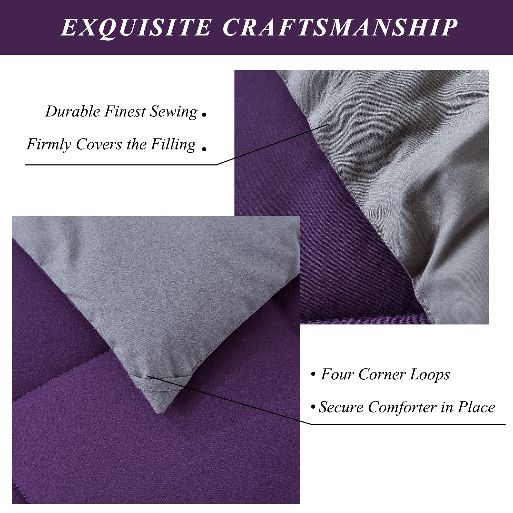 ELNIDO QUEEN® 2-Piece Twin/Twin XL Comforter Set - Reversible Purple & Grey Down Alternative Duvet Insert with Pillow Sham | Soft Lightweight Bedding for All Seasons | Perfect for Kids Rooms, Guest Beds & Dorm Decor (64x88 Inches)