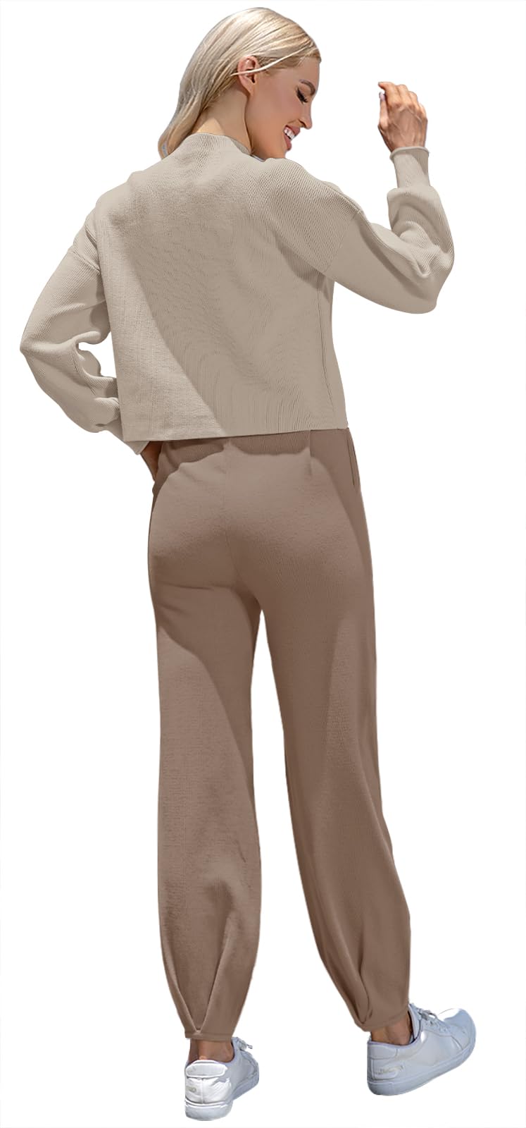 Trendy Women's 2-Piece Sweater Sets 2023 - Long Sleeve Knit Top & High Waisted Sweatpants Lounge Outfit | Cozy Home Wear, Casual Street Style, Winter Comfort Outfits
