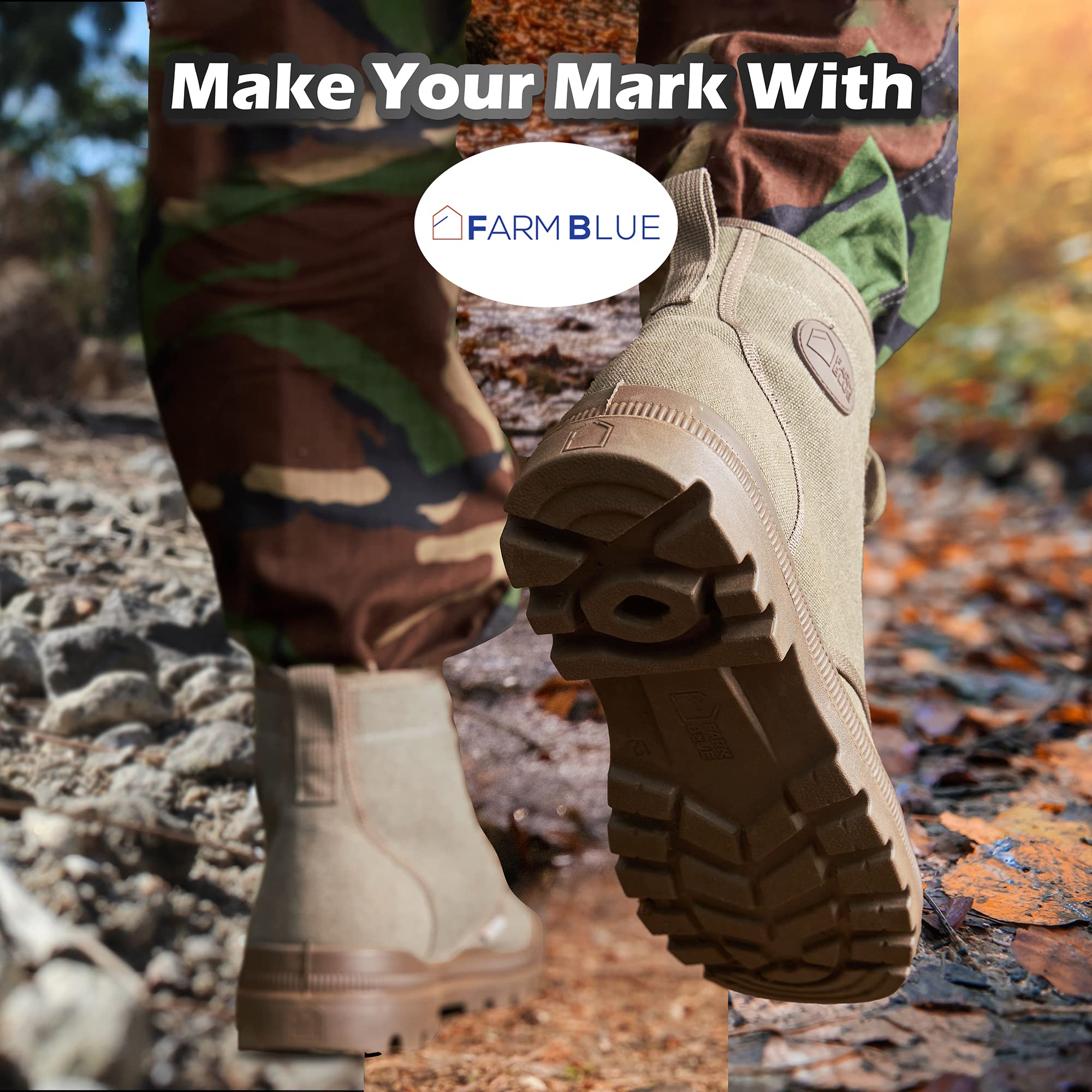 Farm Blue Men's Ranger Boots - Waterproof High Top Hiking Shoes for Men with Orthotic Support - Durable Canvas Tactical Boots for Outdoor, Work & Casual Wear - Perfect for Hiking, Construction & Everyday Use