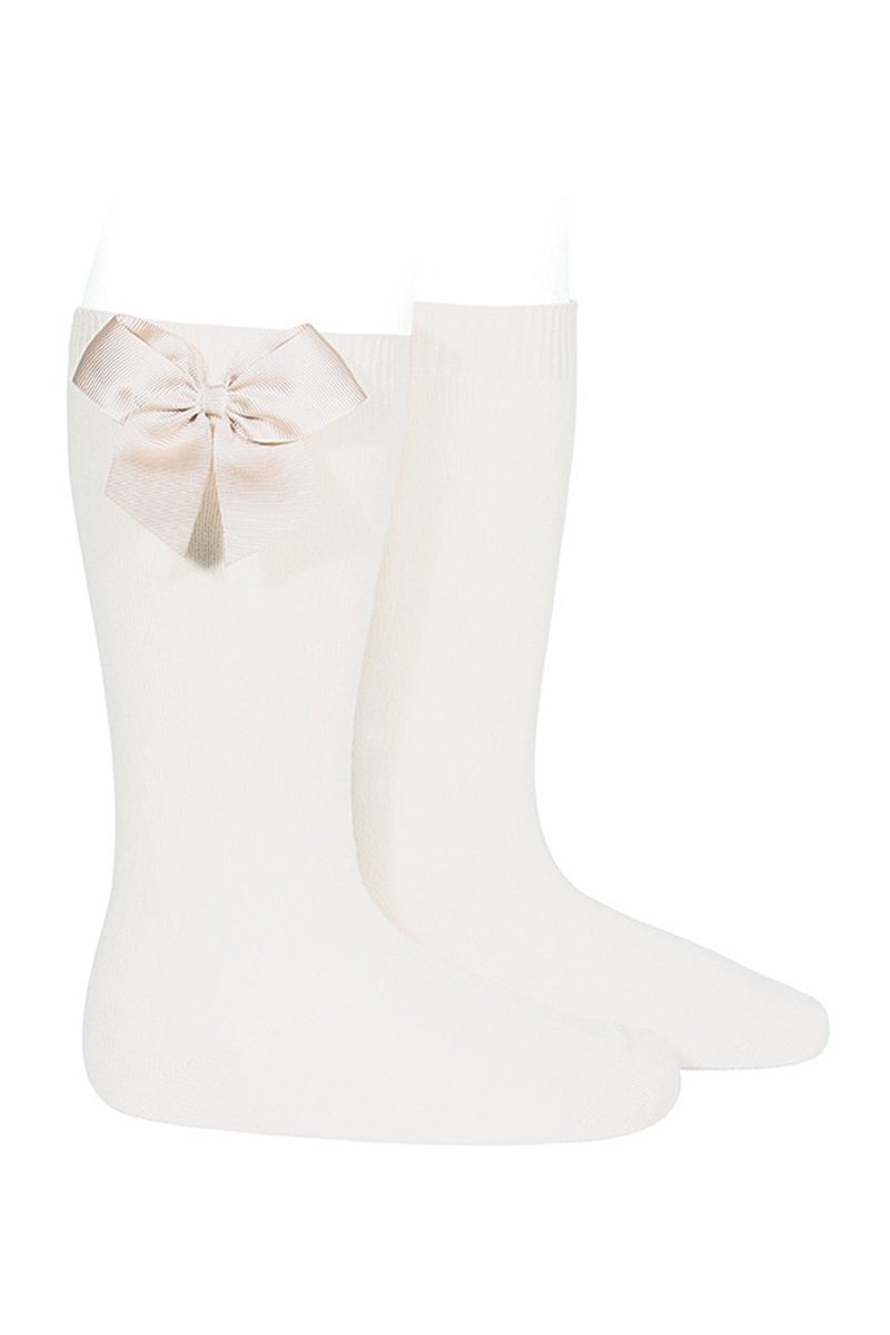 Ivory Grosgrain Bow Knee High Socks for Women - Elegant Ribbon Detail Dress Socks - Perfect for Weddings, Parties & Vintage Outfits