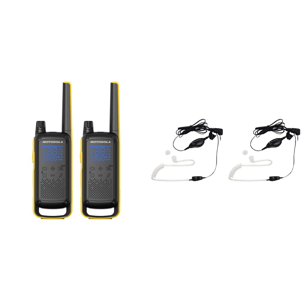 Motorola T475 Extreme Two-Way Radio Rechargeable 2-Pack with Headset & PTT Mic - Black/Yellow - Long Range Walkie Talkies for Construction, Outdoor Adventures & Emergency Communication