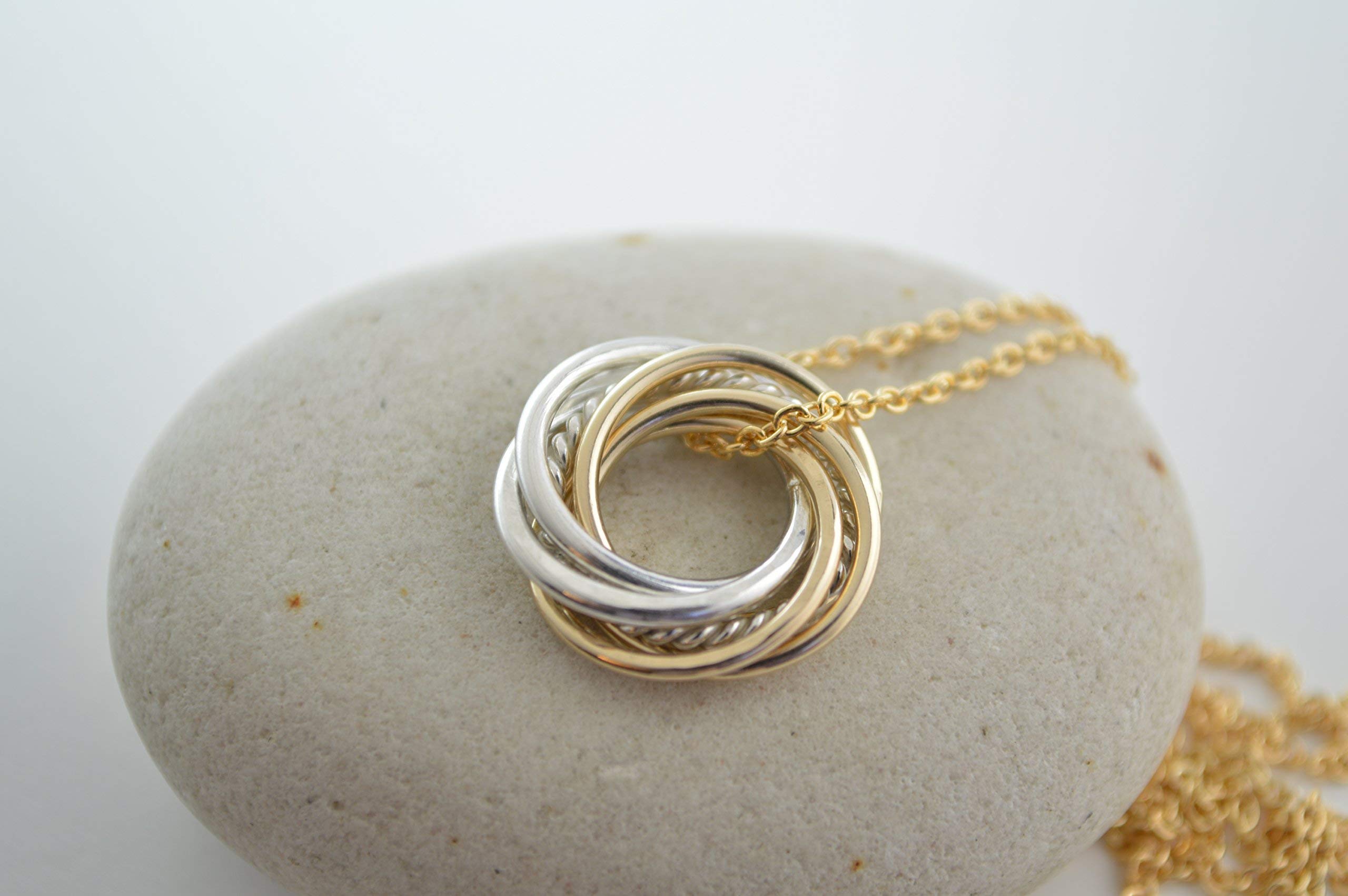 60th Birthday Gift for Mom - 6 Mixed Metal Rings & Petite Necklace Set - Elegant Gold Rings for Women - Perfect 6th Anniversary Gift - Ideal for Special Occasions & Daily Wear