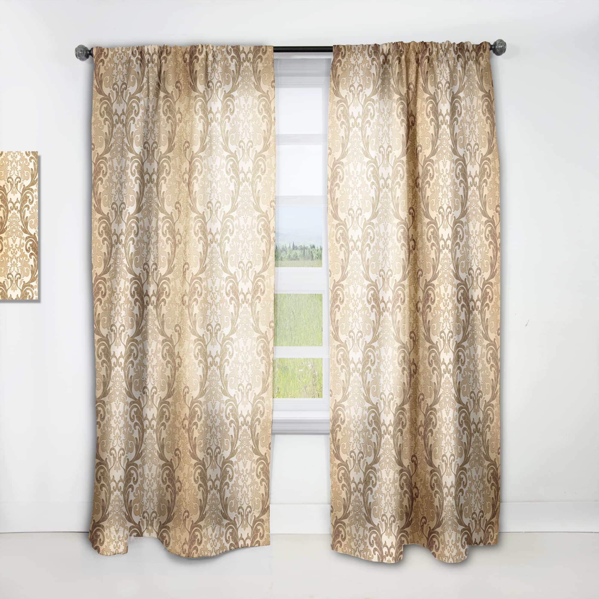 DesignQ Damask Pattern Thermal Insulated Curtains - Single Panel 52x90 Inches - Elegant Blackout Drapes for Bedroom & Living Room - Perfect for Home Decor, Privacy & Temperature Control