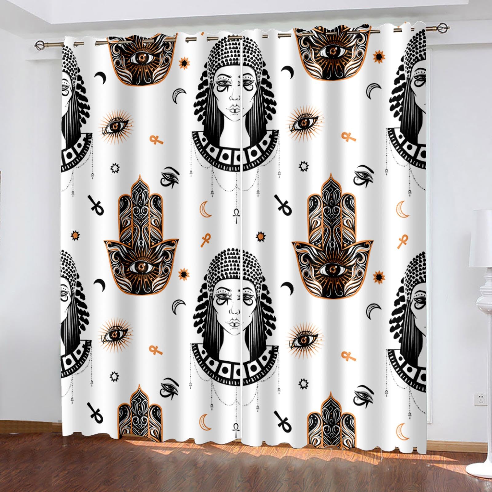 Blackout Curtains for Bedroom & Living Room - Ethnic Girl Pattern Thermal Insulated 3D Eyelet Curtains (140x245cm) - Soft Textured Opaque Window Treatments for Kids Room & Nursery - Perfect for Light Blocking, Temperature Control and Privacy