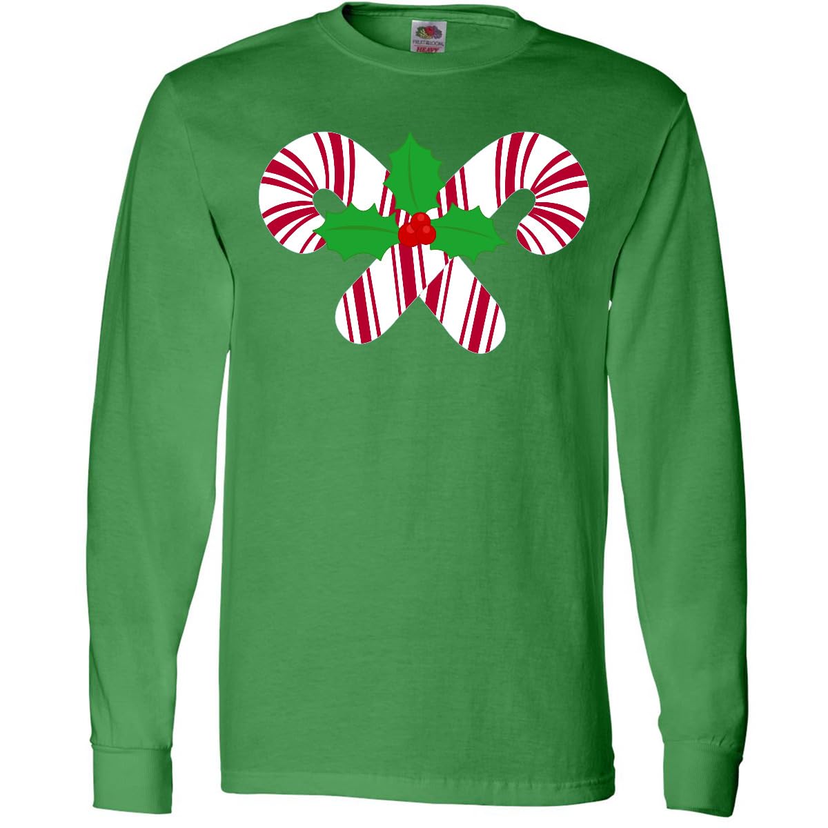 Inktastic Candy Canes and Holly Christmas Adult Long Sleeve T-Shirt - Festive Holiday Tee for Christmas Parties & Family Gatherings