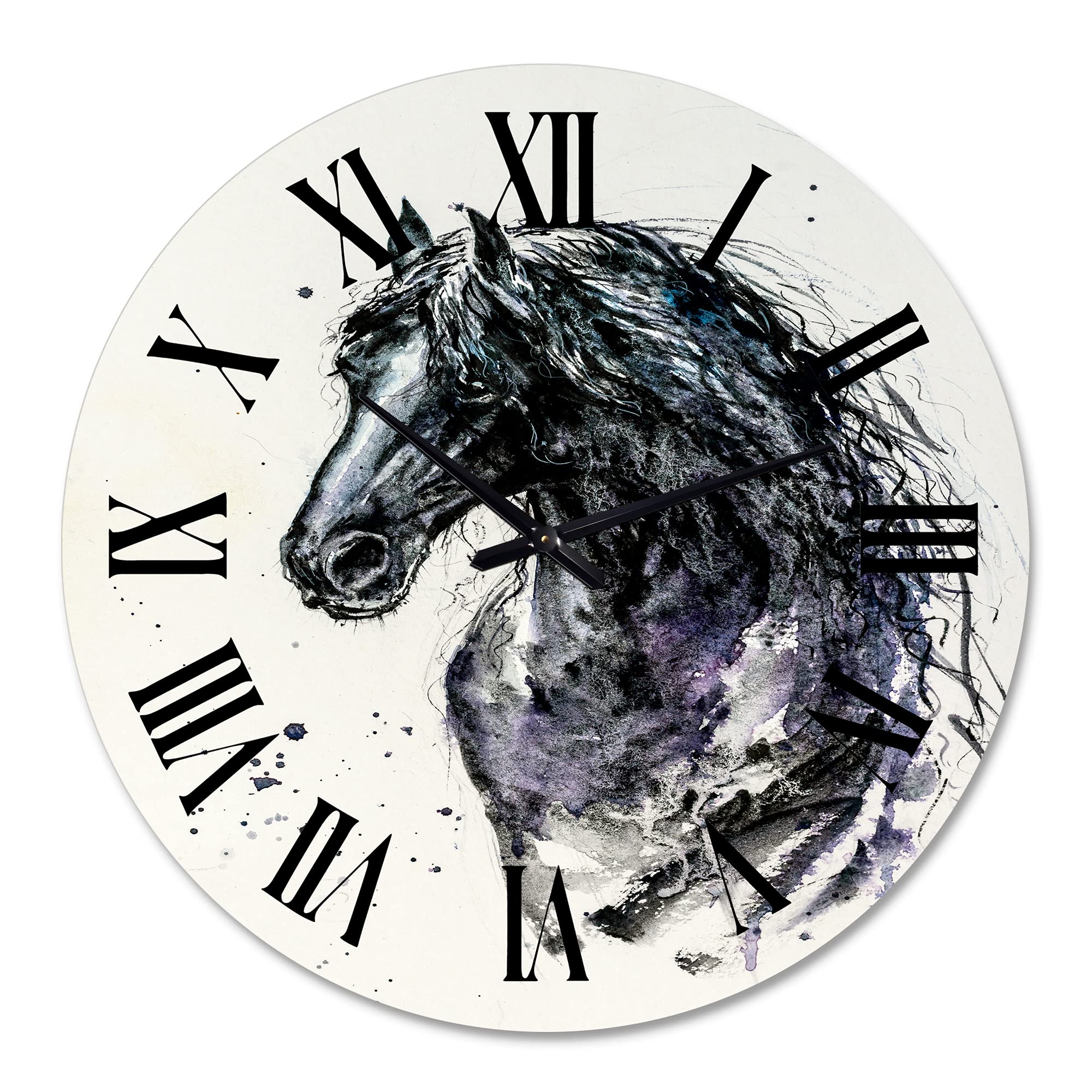 Farmhouse Wall Clock with Friesian Horse Portrait - Large Rustic Wall Clock for Home, Office & Living Room Decor - Perfect for Country, Western & Equestrian Style Spaces