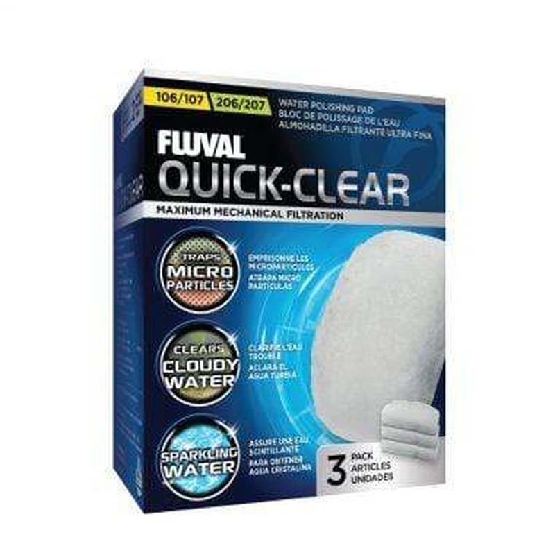 Fluval Quick Clear Water Polishing Pad - 3 Pack for Fluval 106/107 & 206/207 Canister Filters | Removes Fine Particles, Clears Cloudy Water | Perfect for Freshwater & Saltwater Aquariums