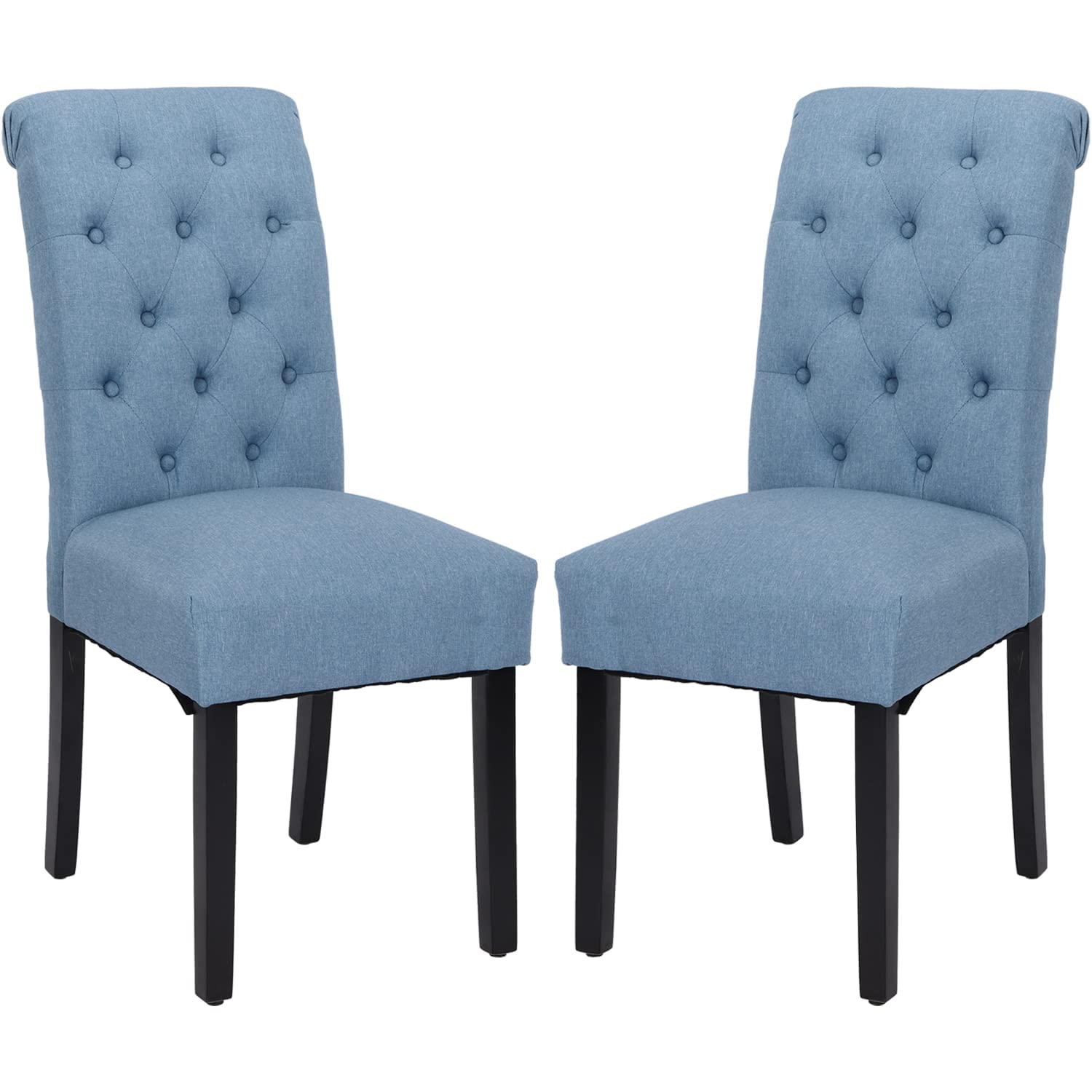 PEROINE KBest Dining Chairs Set of 2 - Upholstered Button Tufted Fabric Chairs with Solid Metal Legs & Padded Seat for Kitchen, Dining Room, Living Room & Office (Blue) | Comfortable Seating for Family Meals, Entertaining Guests & Home Office Workspace