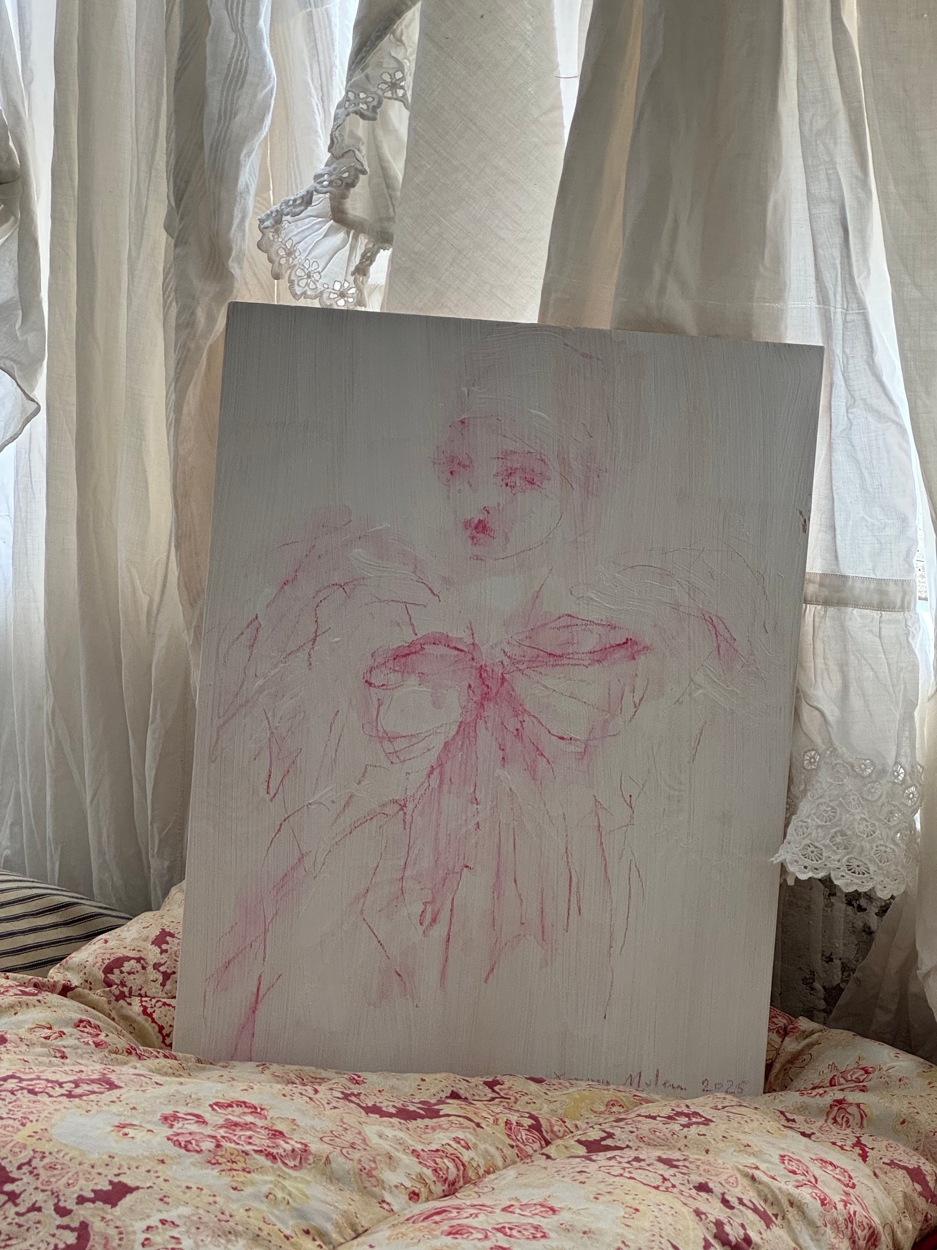Jorunn Mulen Original Cherry Bow Painting - Handmade Wall Art for Living Room, Bedroom & Office Decor