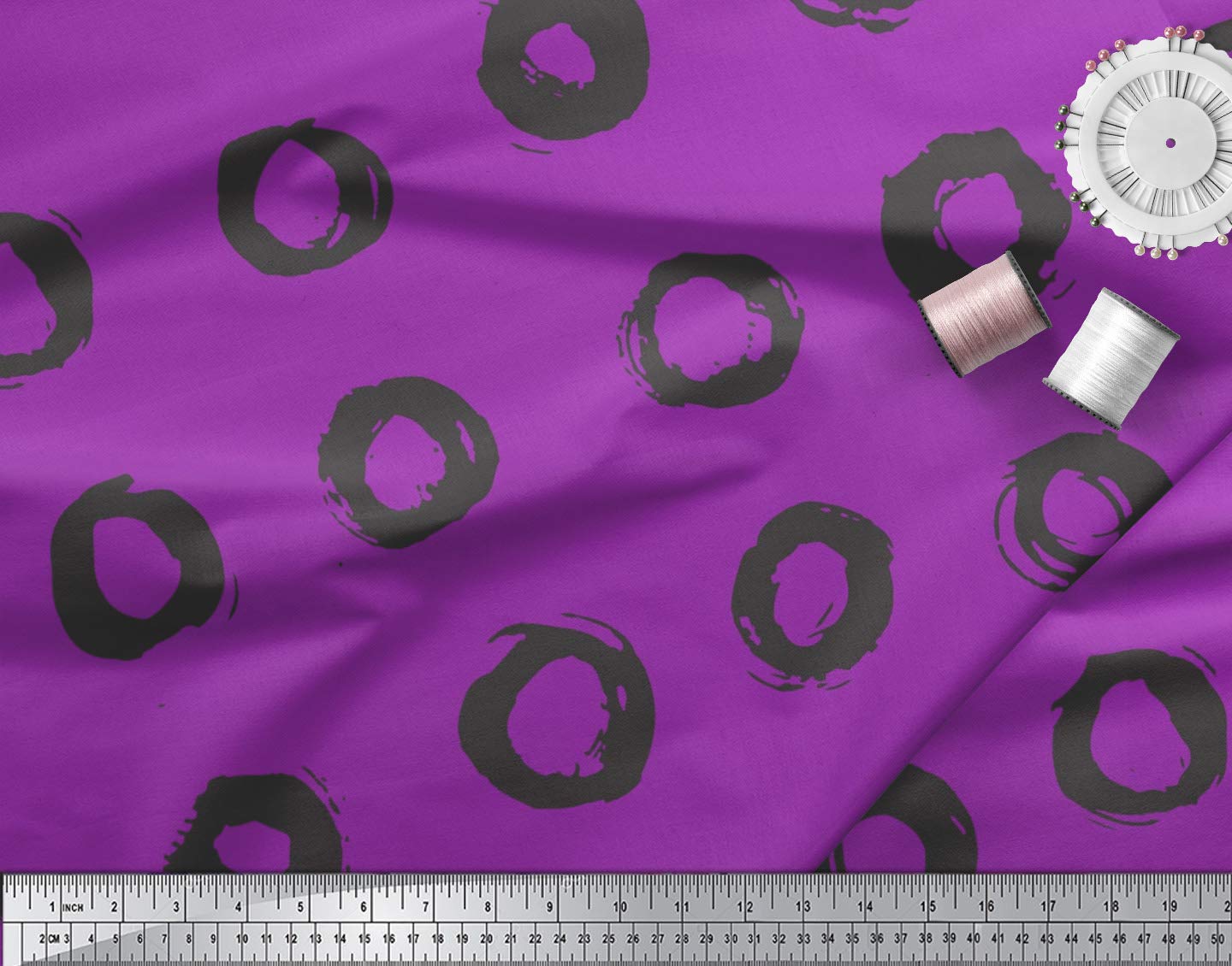 Soimoi Moss Georgette Purple Fabric by The Yard - 42 Inch Wide Geometric Printed Fabric with Line & Circle Patterns for Fashion, Home Decor & DIY Projects | Trendy Artistic Textile for Dresses, Curtains & Crafting