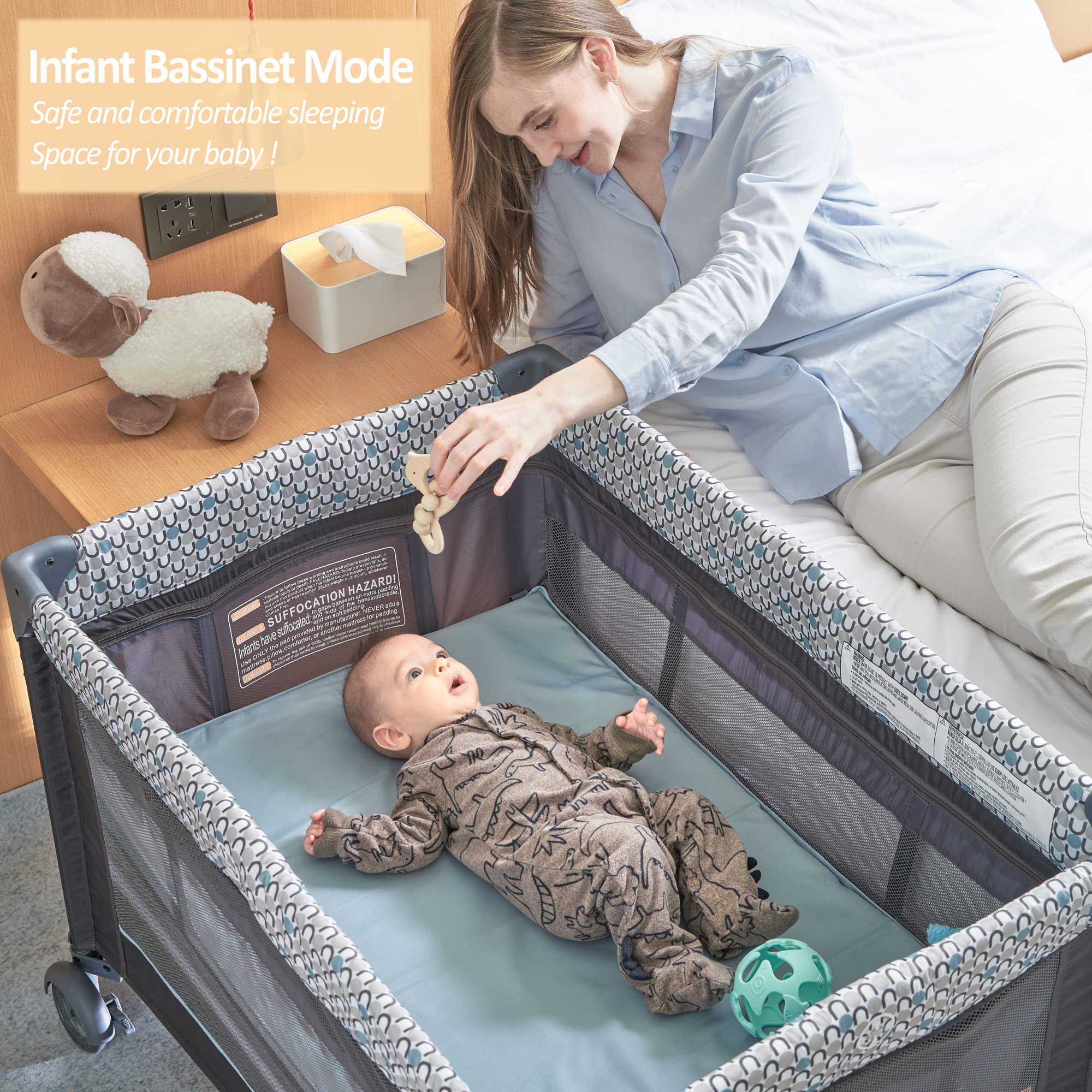 5-in-1 Multifunctional Foldable Baby Playpen with Bassinet, Changing Table, Newborn Napper & Canopy - Portable Crib for Infants & Toddlers | Perfect for Nursery, Travel & Home Use