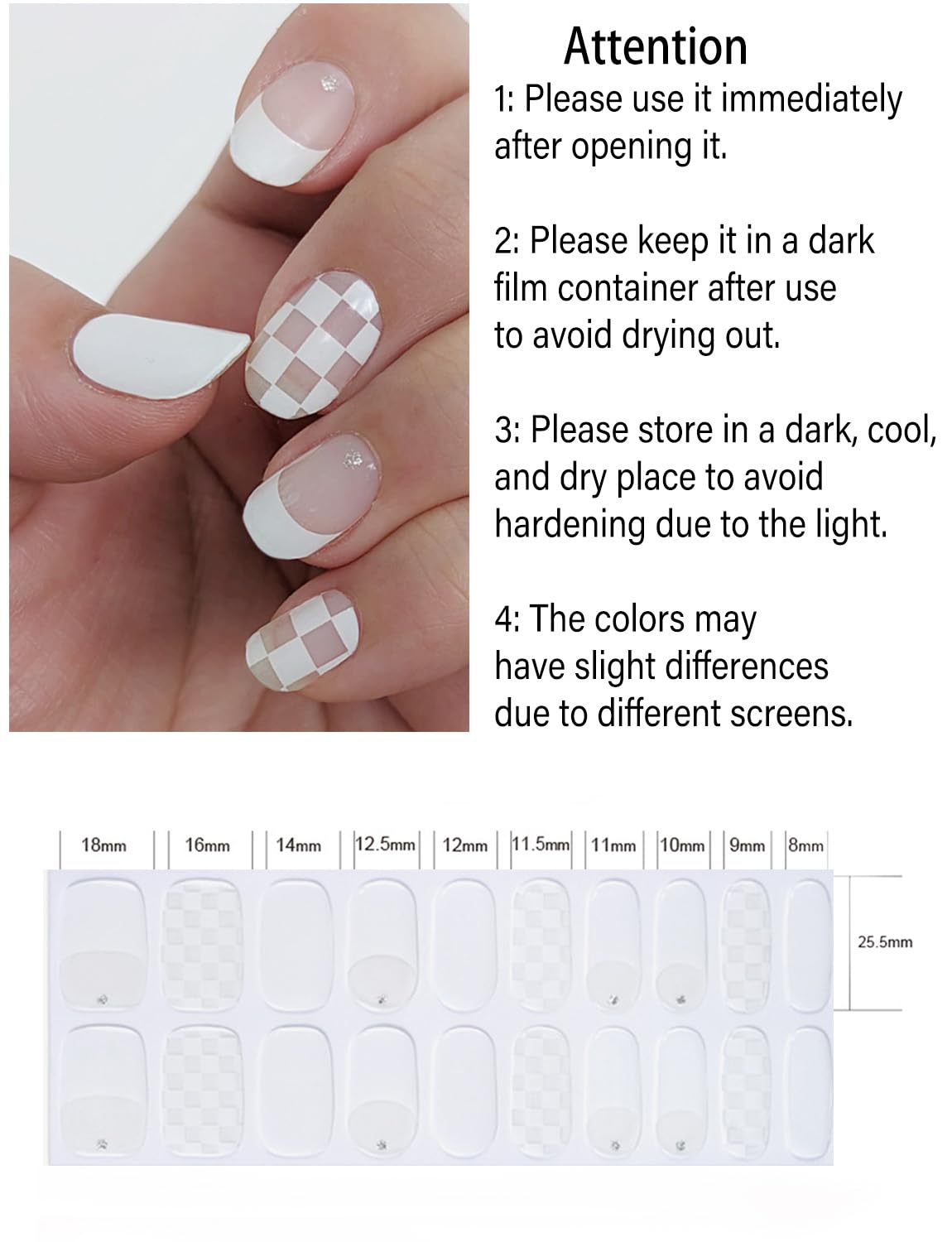 20PCS Semi-Cured Gel Nail Strips - French White Plaid UV Gel Nail Wraps for DIY Manicure | Long-Lasting Salon-Quality Nails at Home | Perfect for Parties, Weddings & Daily Wear