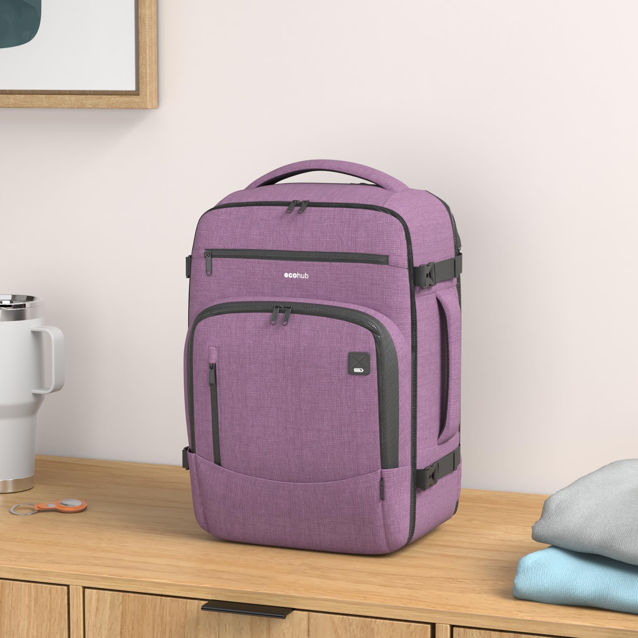 ECOHUB 16 Inch Lightweight Waterproof Travel Backpack for Women & Men - Airline Approved Carry-On Laptop Backpack, Daypack for Hiking, Work & Daily Use (Pink) | Perfect for Business Trips, College & Weekend Getaways