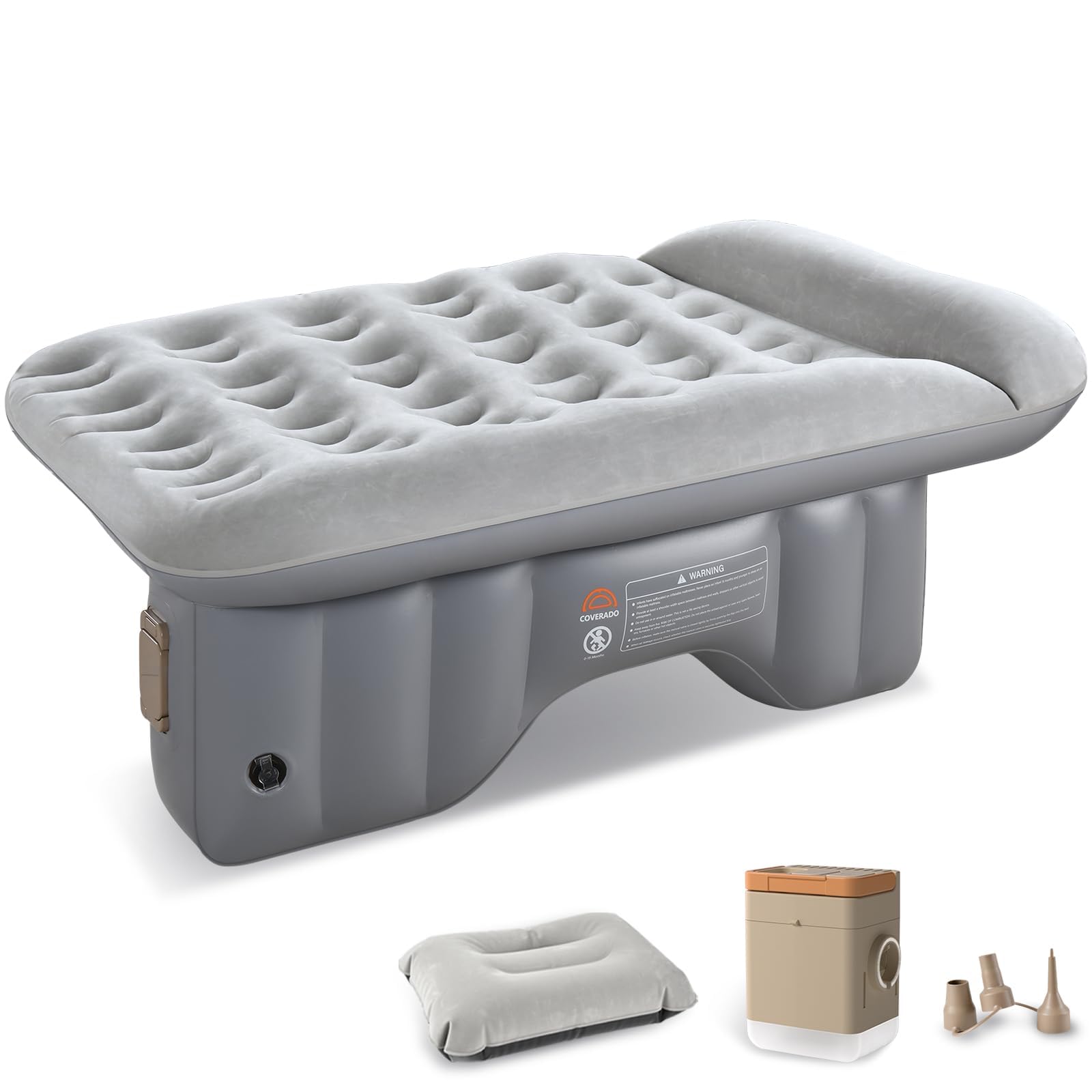 Coverado Portable Car Air Mattress for Back Seat - Inflatable Bed with Built-in Air Pump, Pillow, Storage Bag & Patch Kit - Universal Fit for Most Cars & SUVs (51