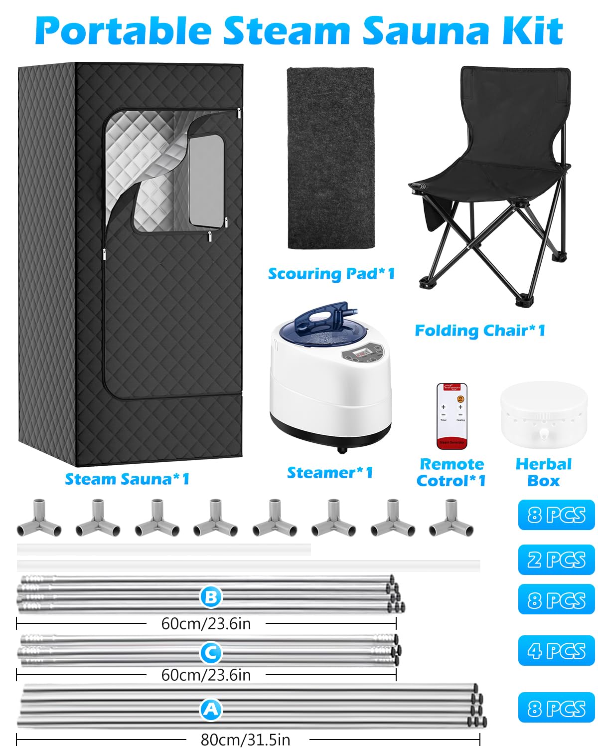YSJILIDE Portable Steam Sauna for Home - XL 71''x32''x32'' Personal Sauna Box with 3L Steamer, Chair & Remote Control - Indoor Home Spa for Relaxation, Detox & Health Benefits - Perfect for Stress Relief & Muscle Recovery After Workout