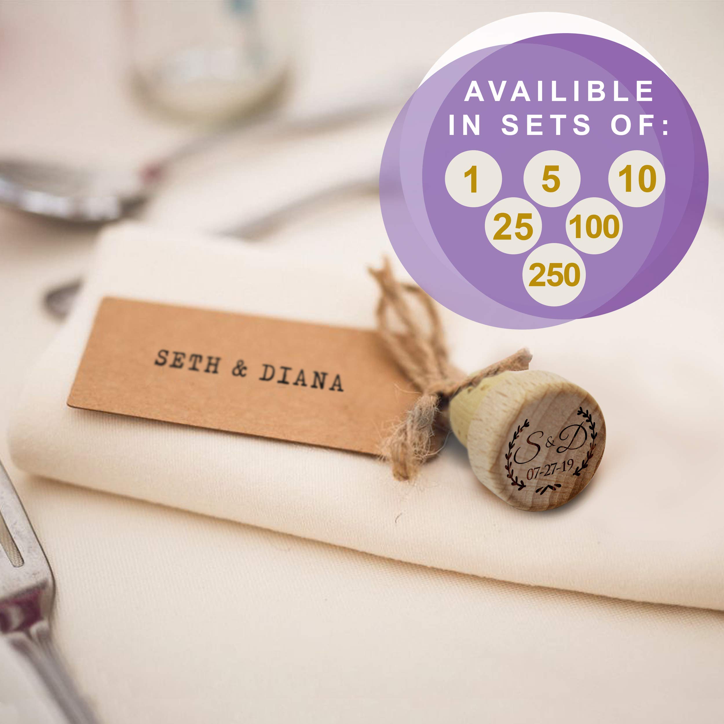Personalized Wood T-Cork Wine Stoppers - Engraved Bulk Wedding Favors (25 Pack) - Custom Keepsake for Anniversaries, Bridal Showers & Special Events