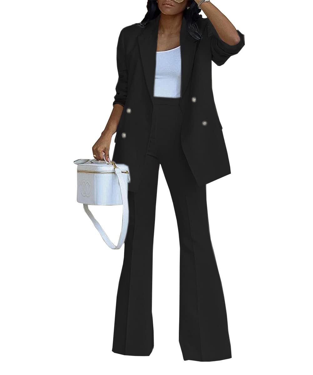 Women's 2-Piece Blazer & Pants Suit Set - Lapel Collar Long Sleeve Business Casual Outfit for Office, Work, Meetings & Professional Events