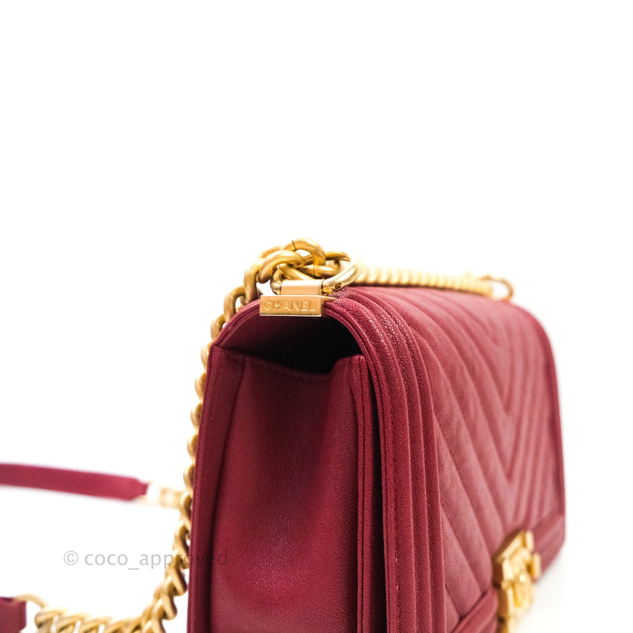 Chanel Boy Chevron Medium Flap Bag in Red Caviar Leather with Gold Hardware - Perfect for Evening Events, Parties, and Luxury Fashion Accessories