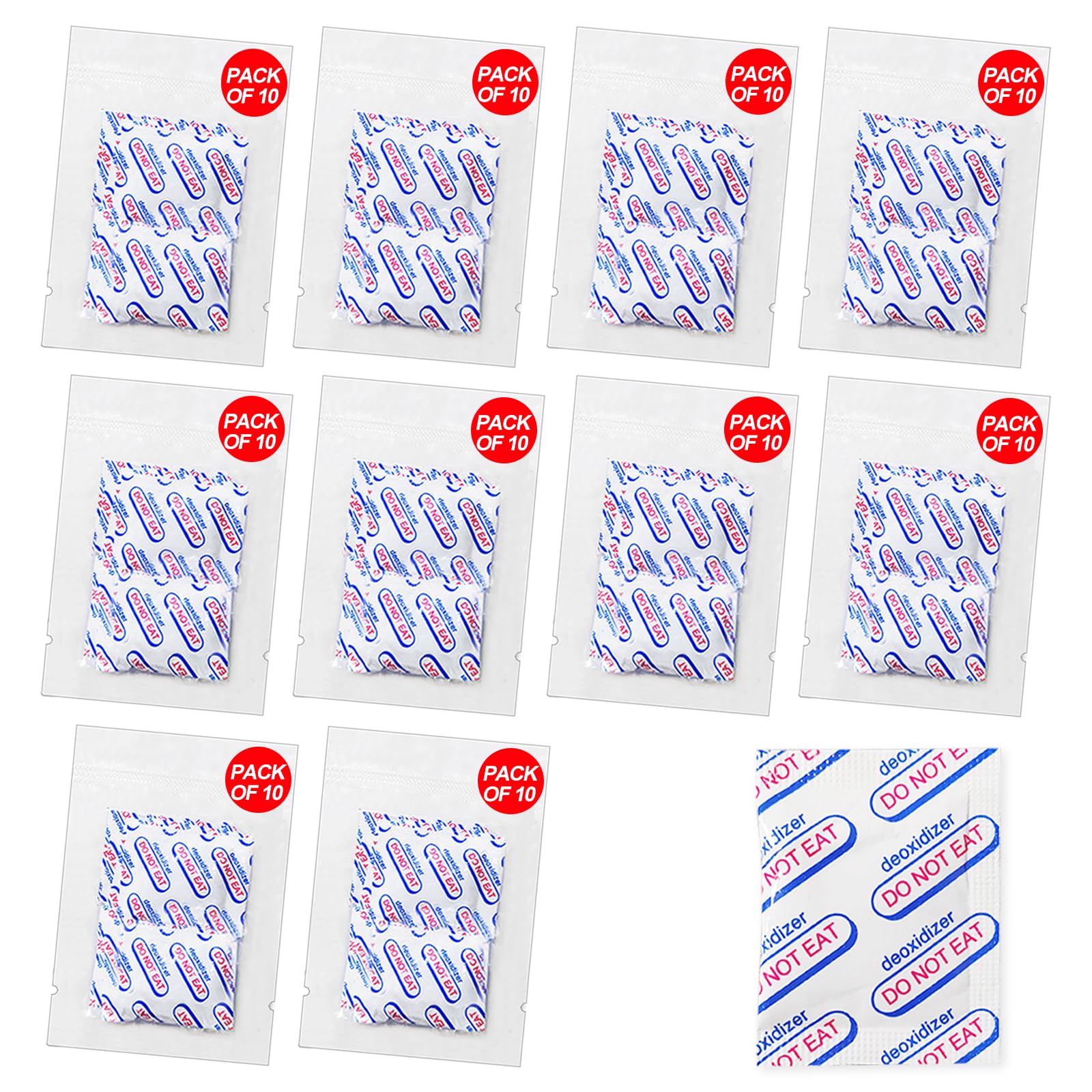 100 Packs 300CC Oxygen Absorbers (10 Packs of 10) - Food Grade Oxygen Absorber Packets for Long Term Food Storage | Works with Vacuum Bags, Mason Jars & Airtight Containers | Perfect for Freeze Dried Food, Dry Goods & Emergency Food Storage