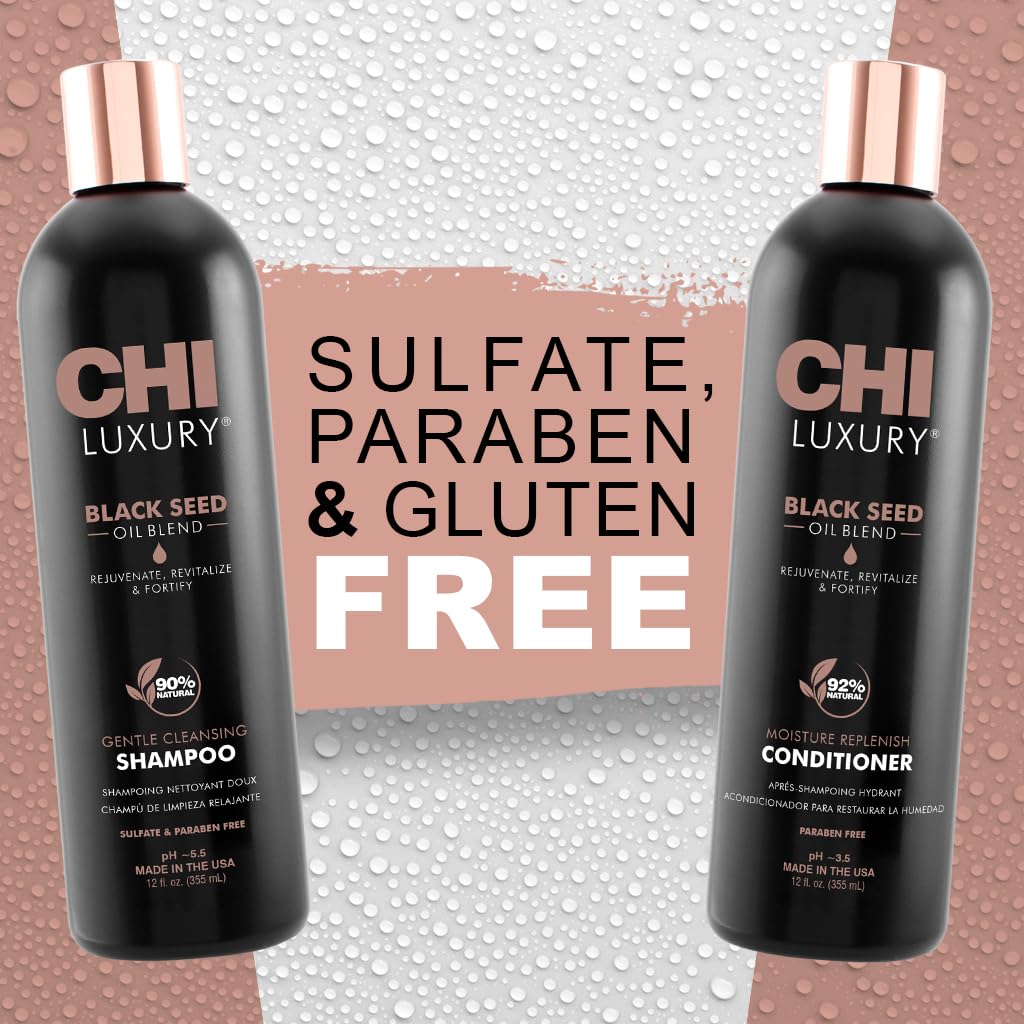 CHI Black Seed Oil Shampoo & Conditioner Set - Gentle Cleansing & Hydrating Hair Care (12oz x 2) | For Dry, Damaged Hair & Scalp Nourishment