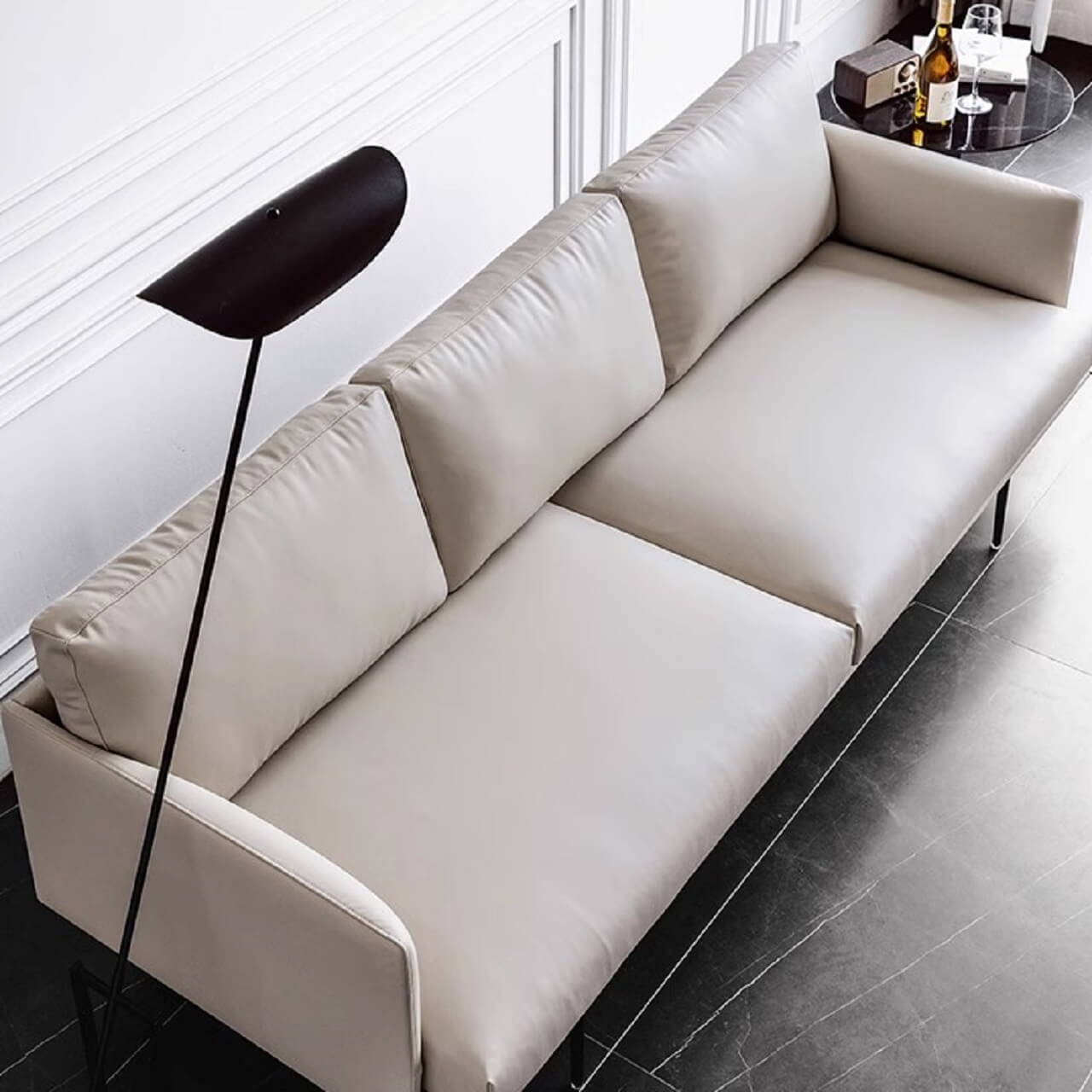 Luxury White Microfiber Leather Sofa - Modern Minimalist Design 87.8