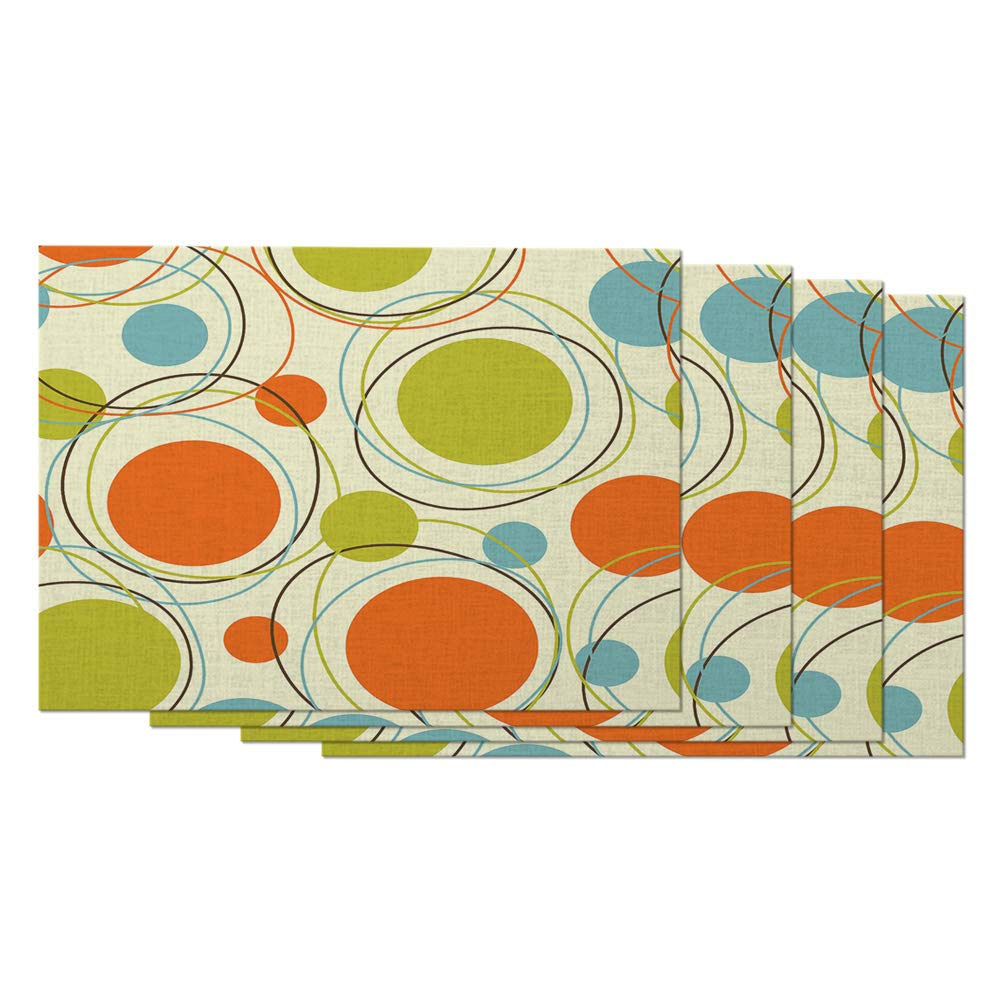 AOYEGO 4-Pack Geometric Pattern Placemats - Retro Orbits Orange Green Circle Round Artistic Cotton Linen Table Mats for Dining Table (12x18 Inch) - Perfect for Home Kitchen Decor, Dinner Parties & Holiday Gatherings