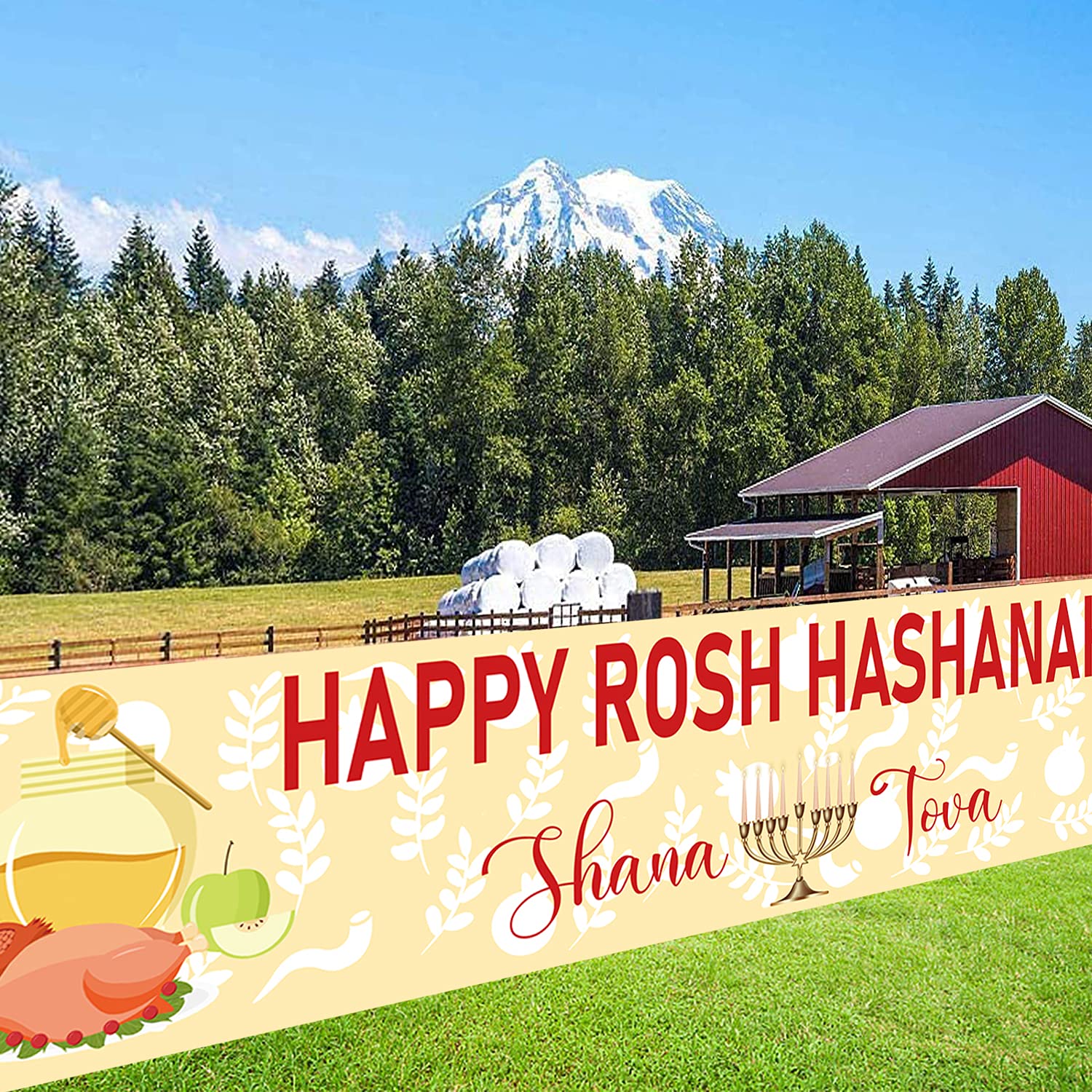 Large Rosh Hashanah Party Banner - Shana Tova Jewish New Year Decorations (8.2×1.5ft) for Indoor & Outdoor Wall Decor - Perfect for Synagogue Events, Home Celebrations & Jewish Holiday Parties