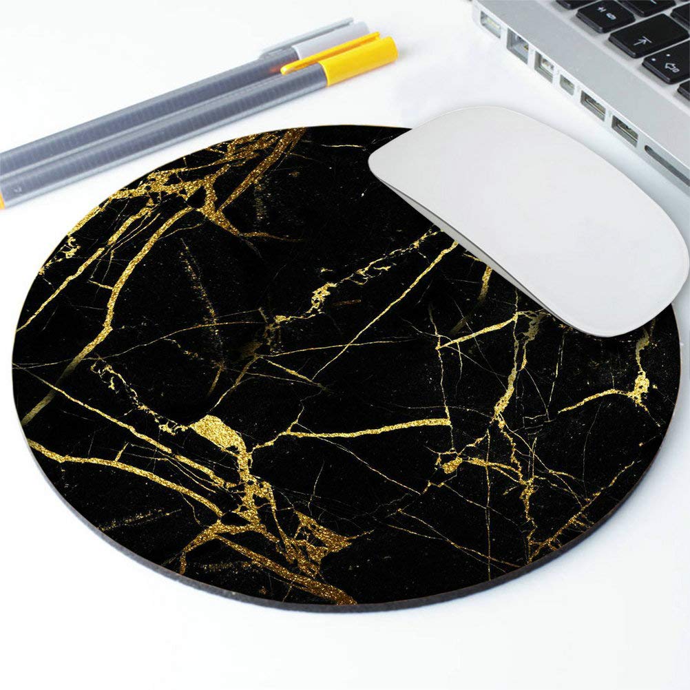 Premium Anti-Slip Round Gaming Mouse Pad - Natural Rubber Base with Black Gold Marble Design for Desktop, Computer & Laptop - Perfect for Office Work, Gaming Sessions & Home Office Setup
