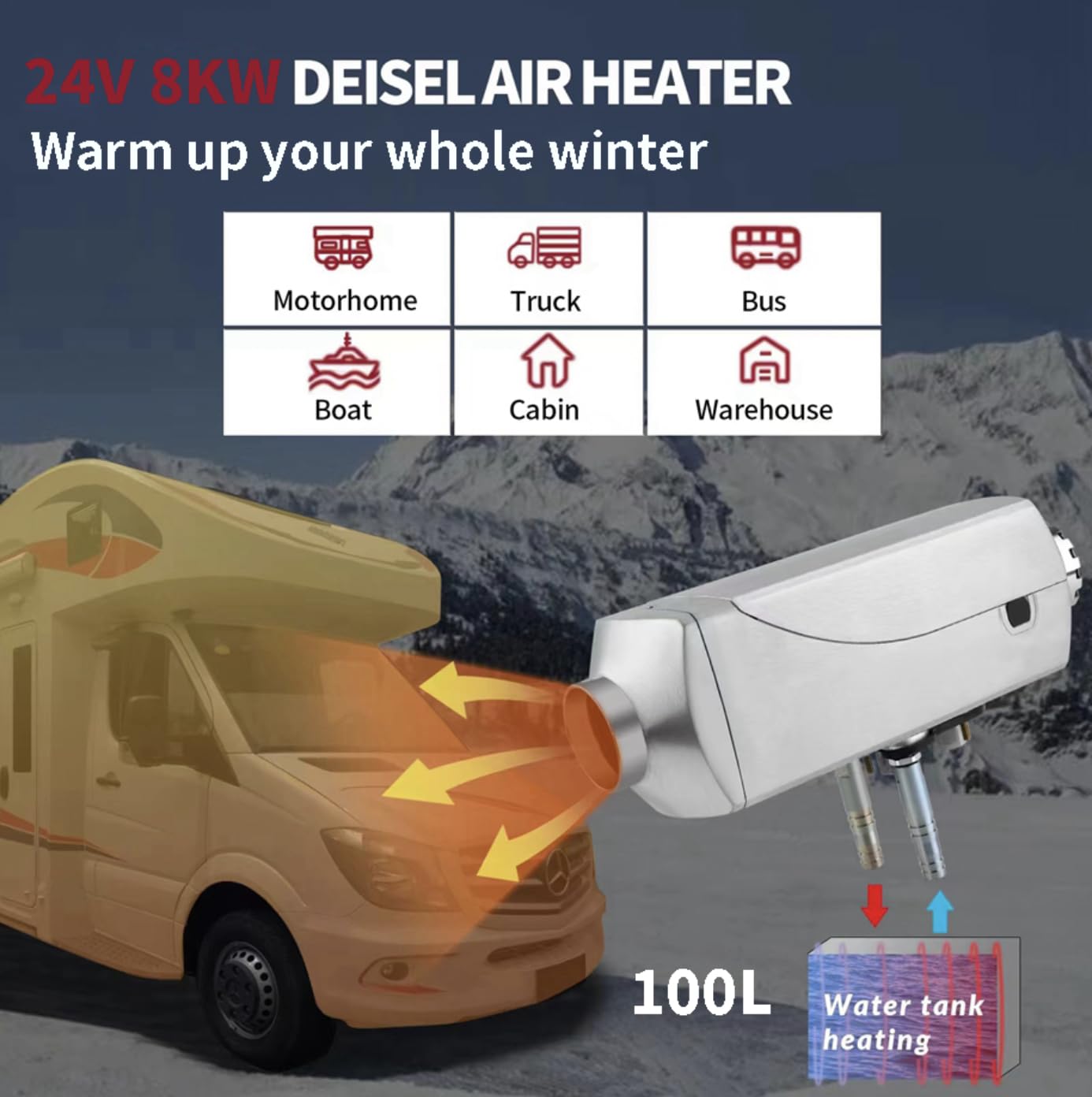 8KW 12V Diesel Parking Heater with LCD Display - Low Noise Air & Water Heater Combo for Cars, Trucks, RVs, Trailers, Boats, Garages & Outdoor Use - Perfect for Winter Camping, Off-Grid Living & Vehicle Heating