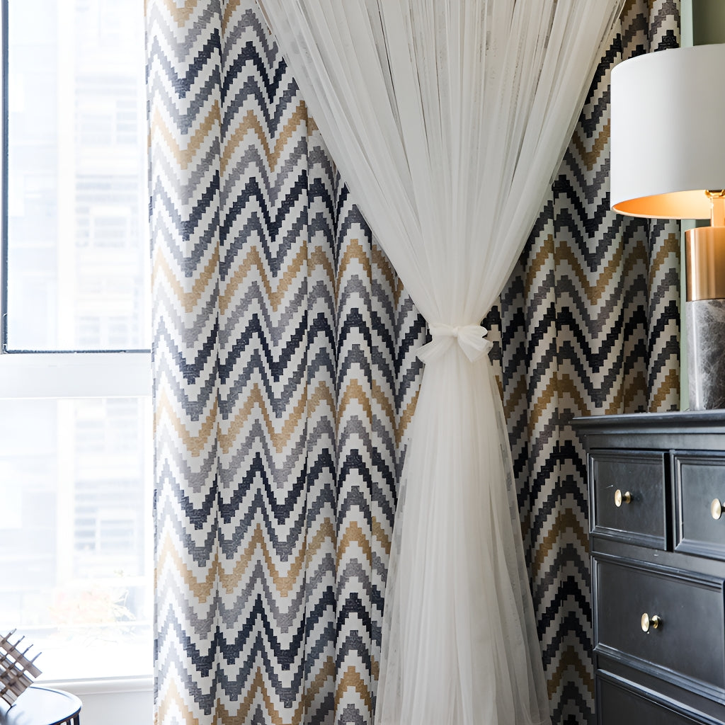 Bridgette Two-Layer Geometric Thermal Blackout Curtains for Bedroom & Living Room - Energy Efficient Custom Window Treatment for Home Decor