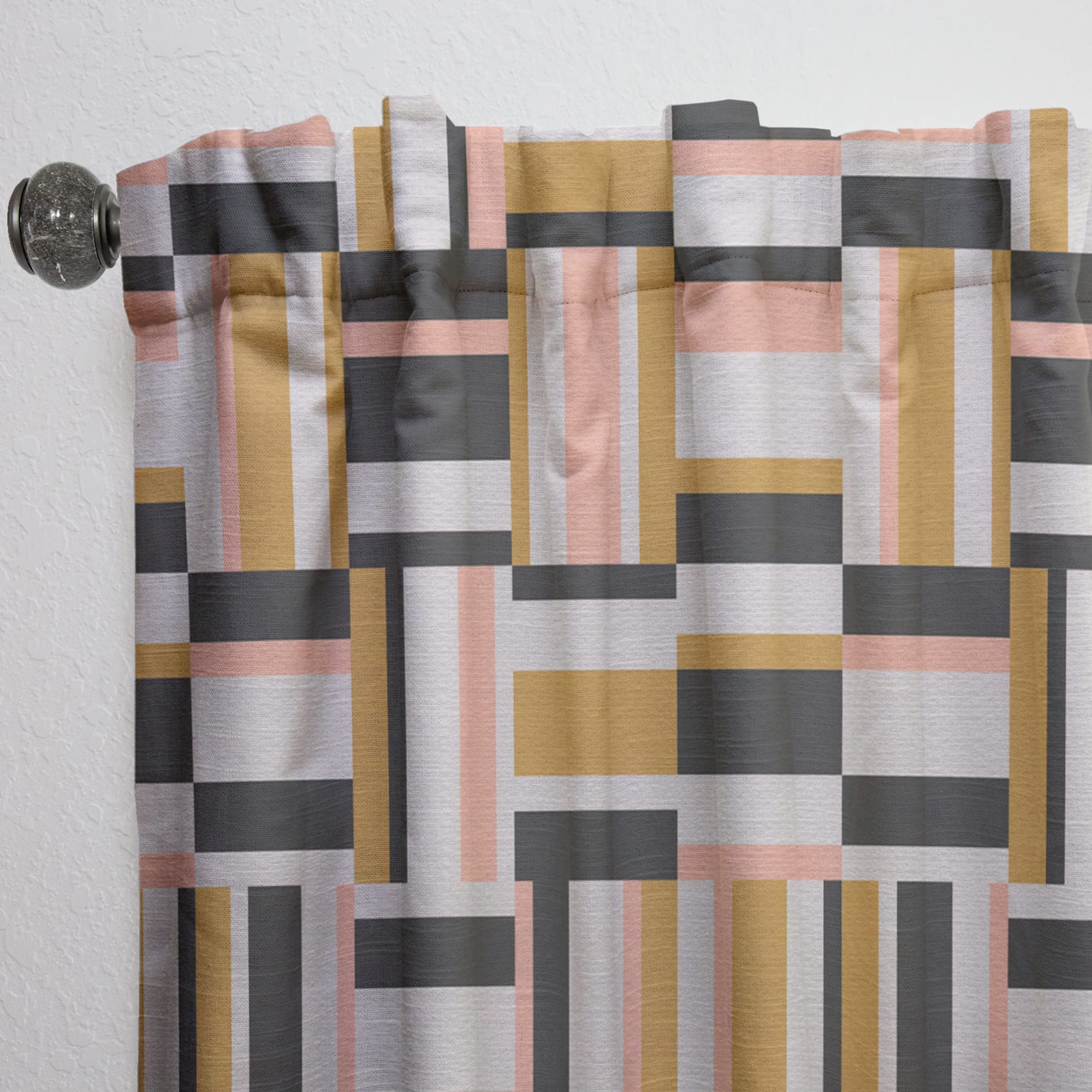 DesignQ Abstract Retro Geometric IX Thermal Insulated Curtains - Single Panel 52x108 Inches - Modern Window Treatments for Bedroom & Living Room - Perfect for Home Decor & Energy Efficiency