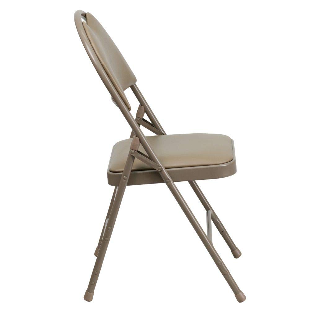 Flash Furniture 4-Pack HERCULES Series Heavy Duty Folding Chairs - Triple Braced Metal Frame, Beige Vinyl Seat, Easy-Carry Handle - Perfect for Weddings, Parties, Events, and Home Use