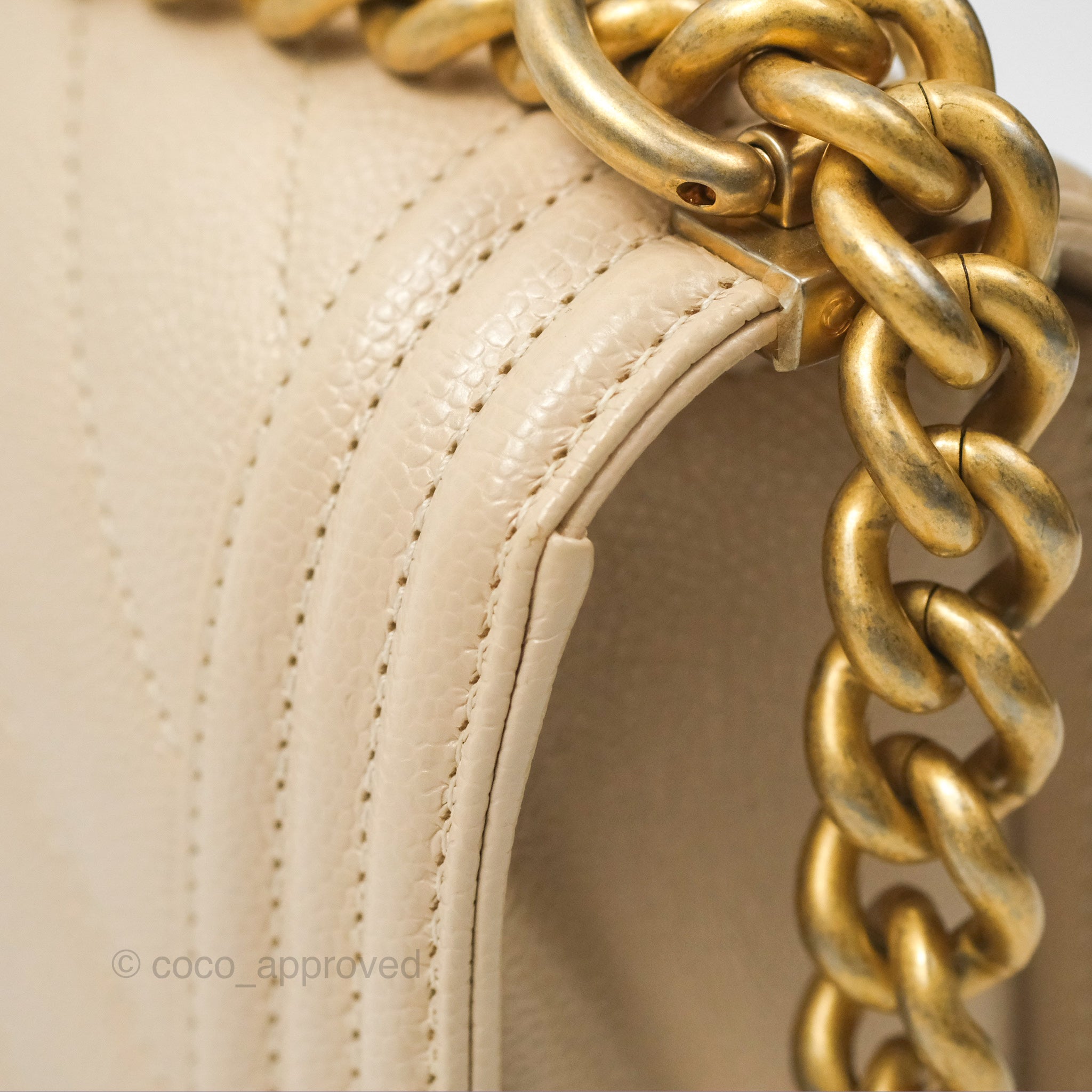 Chanel Chevron Small Boy Bag in Cream Ivory Caviar Leather with Aged Gold Hardware - Perfect for Luxury Fashion & Everyday Elegance